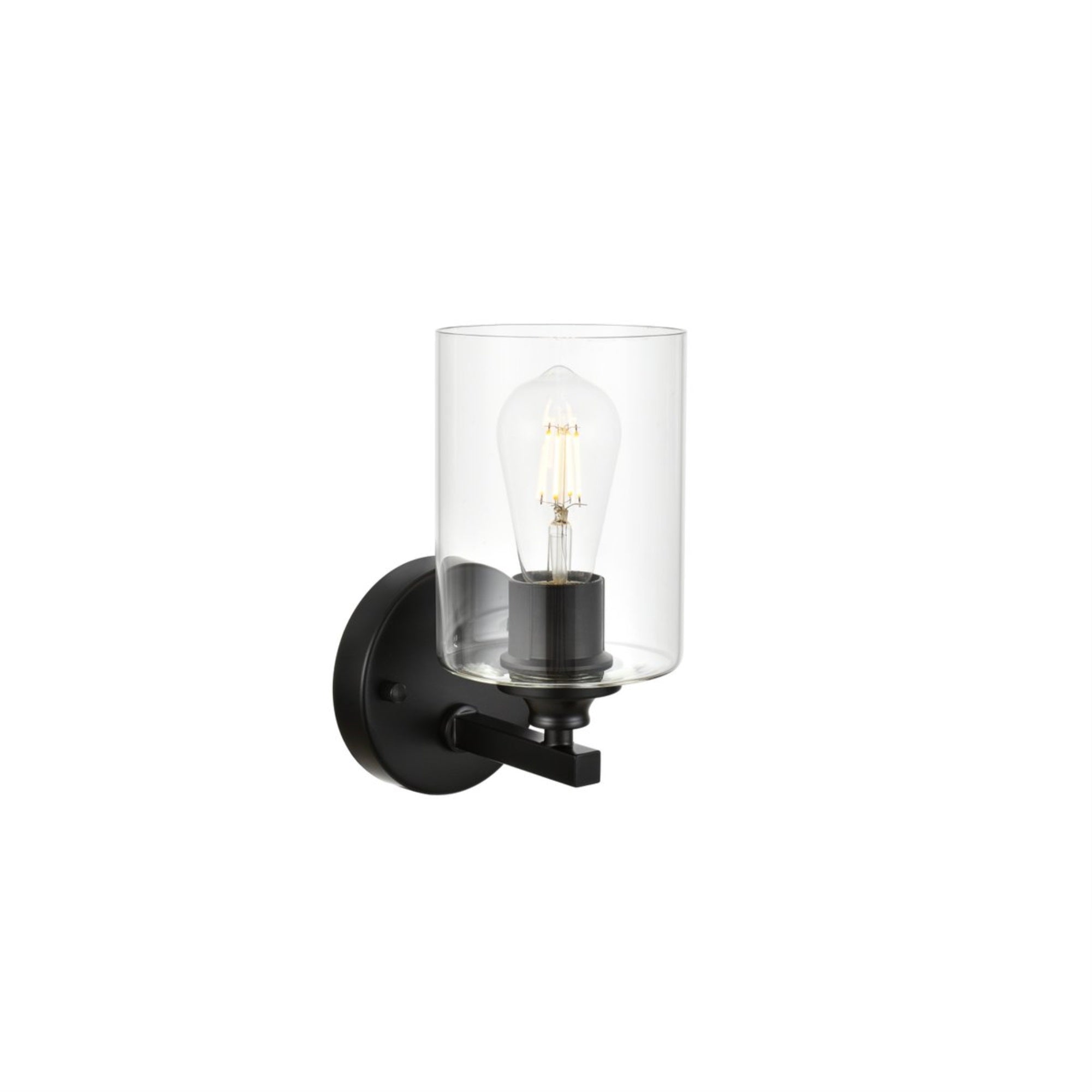 Living District Mayson Bath Sconce, 1-Light, Iron & Glass, Black/Clear, Model LD7315W5BLK