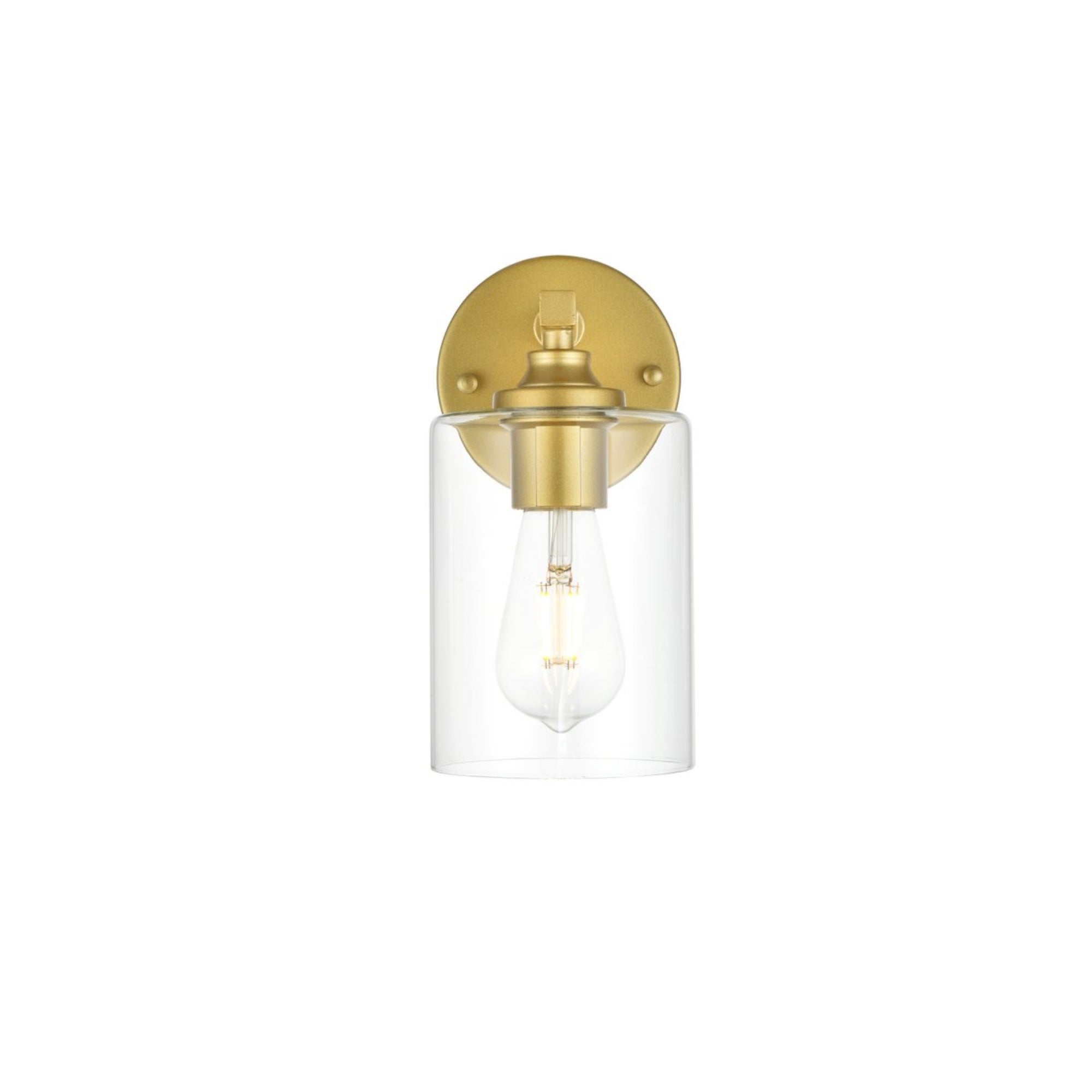 Living District Mayson 1-Light Bath Sconce, Iron & Glass, Brass/Clear, Model LD7315W5BRA