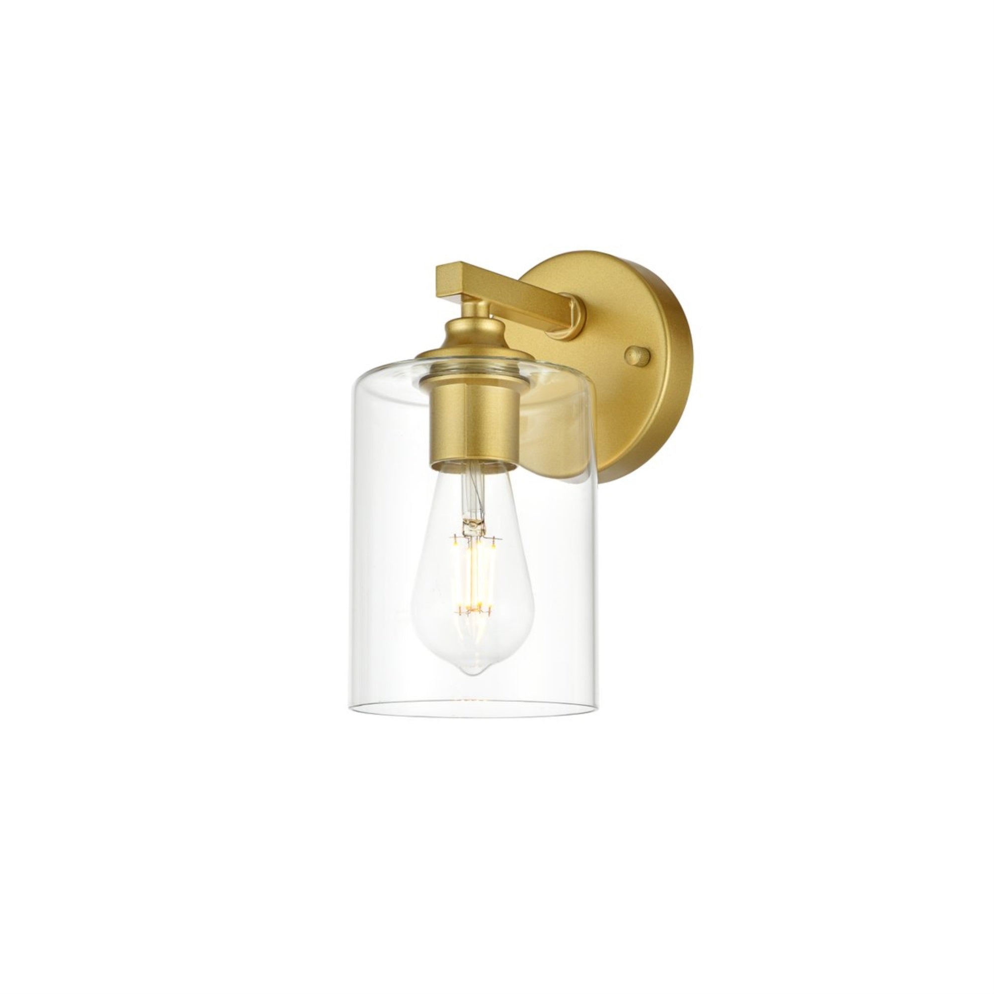 Living District Mayson 1-Light Bath Sconce, Iron & Glass, Brass/Clear, Model LD7315W5BRA