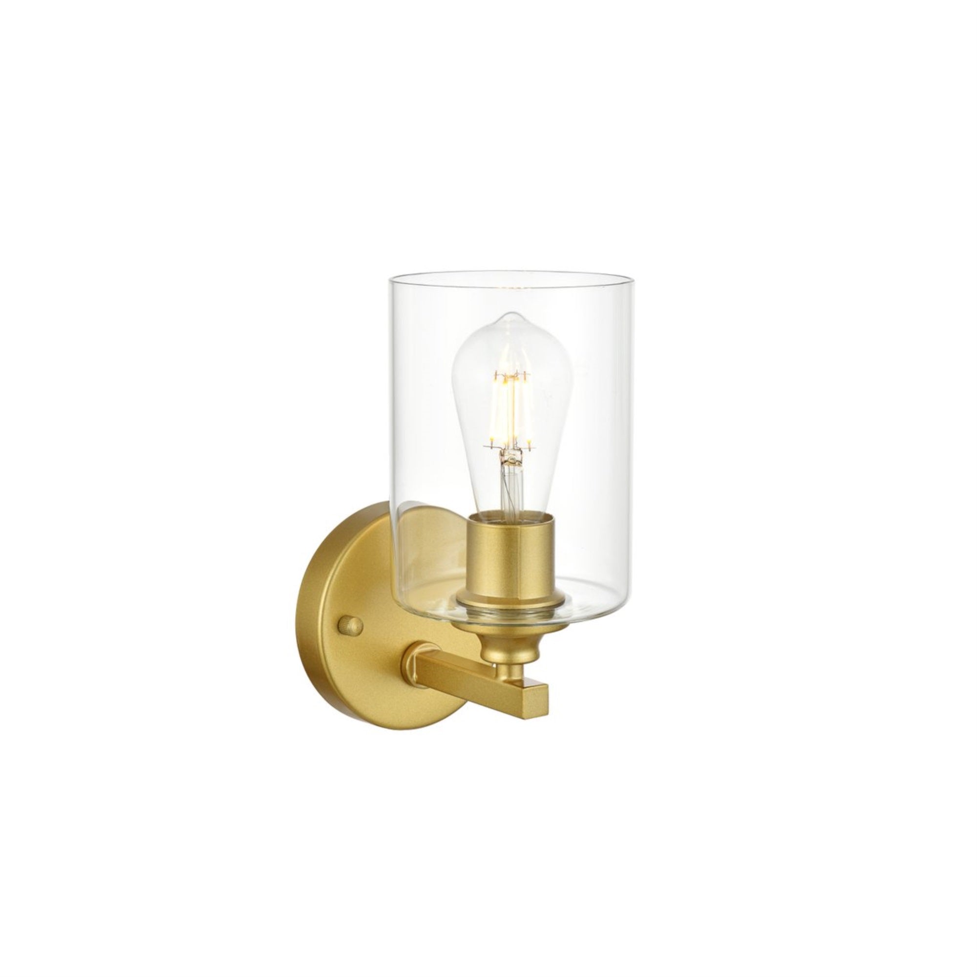 Living District Mayson 1-Light Bath Sconce, Iron & Glass, Brass/Clear, Model LD7315W5BRA