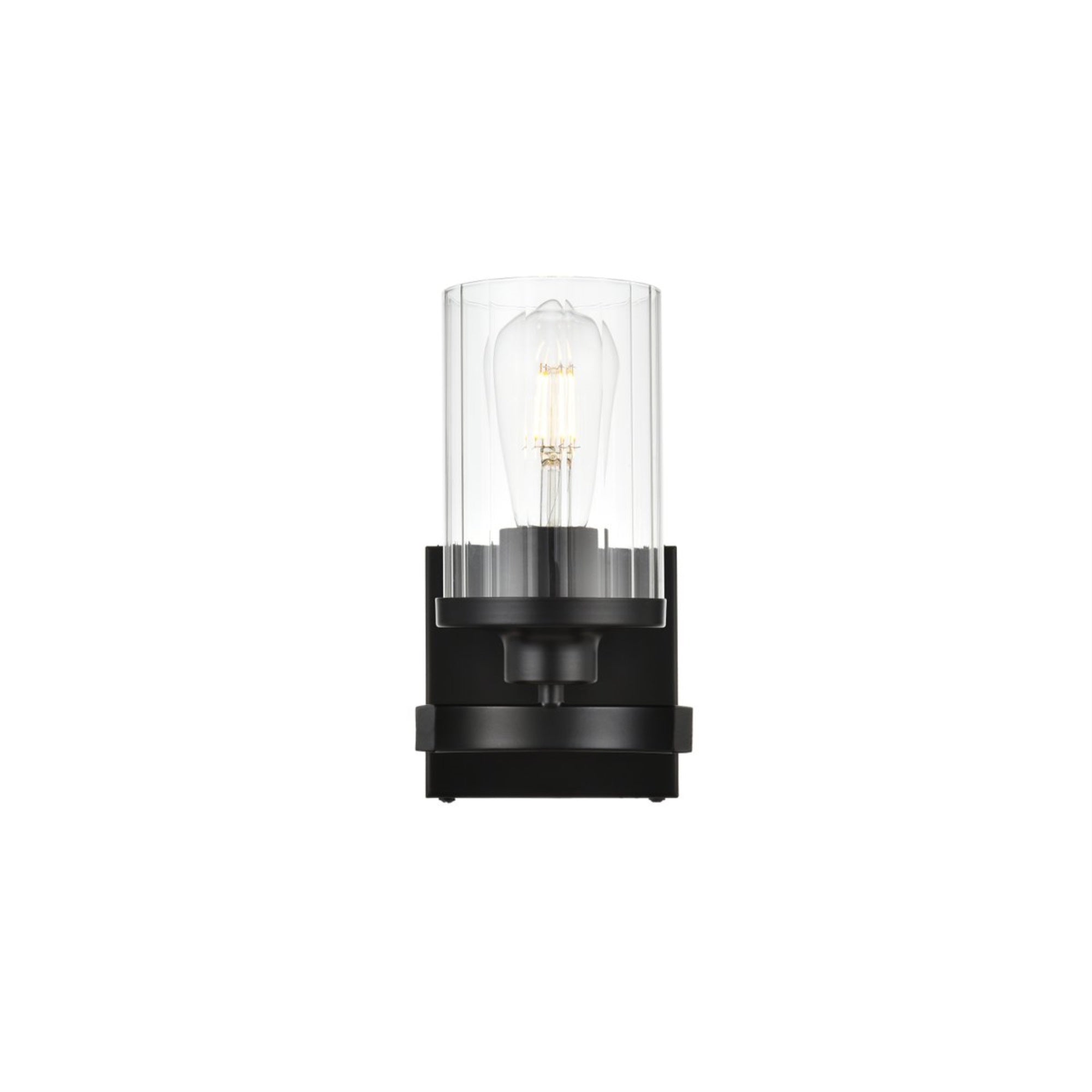 Living District Saanvi 1-Light Bath Sconce, Iron & Glass, Black/Clear, Model LD7316W5BLK
