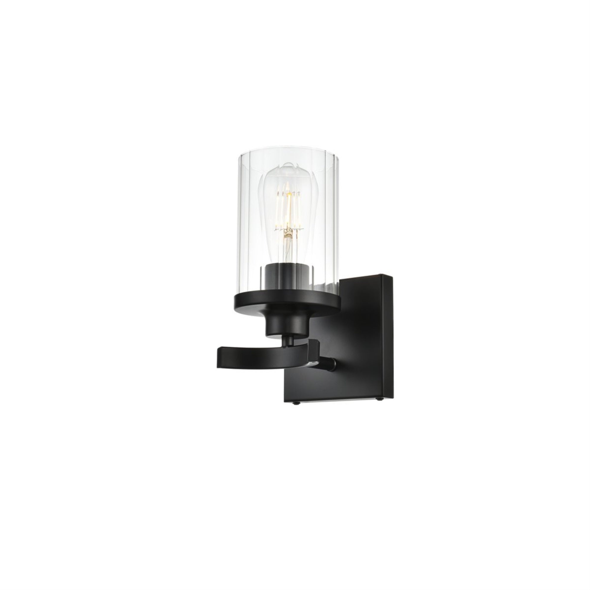 Living District Saanvi 1-Light Bath Sconce, Iron & Glass, Black/Clear, Model LD7316W5BLK