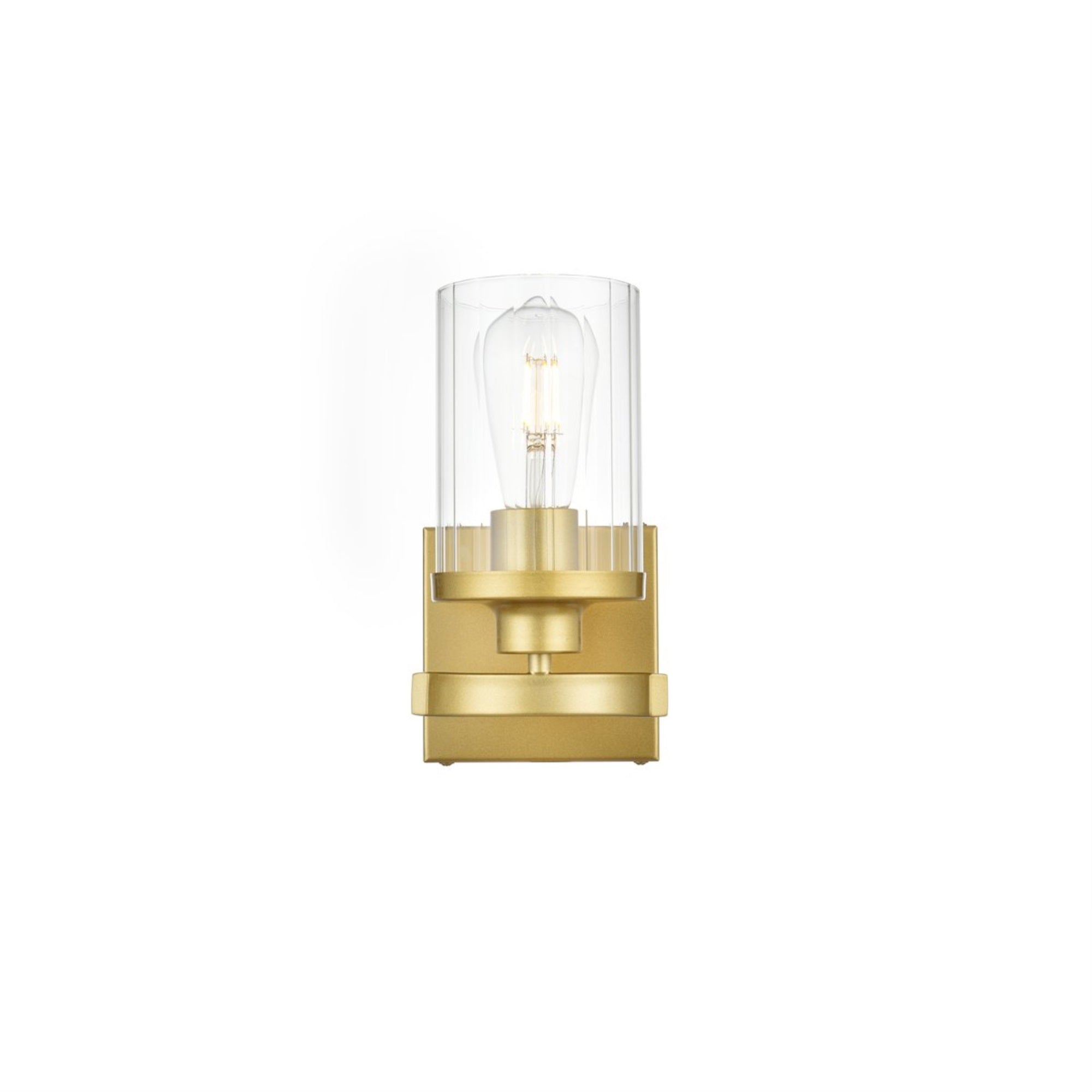 Living District Saanvi 1-Light Bath Sconce, Iron & Glass, Brass Finish, Model LD7316W5BRA