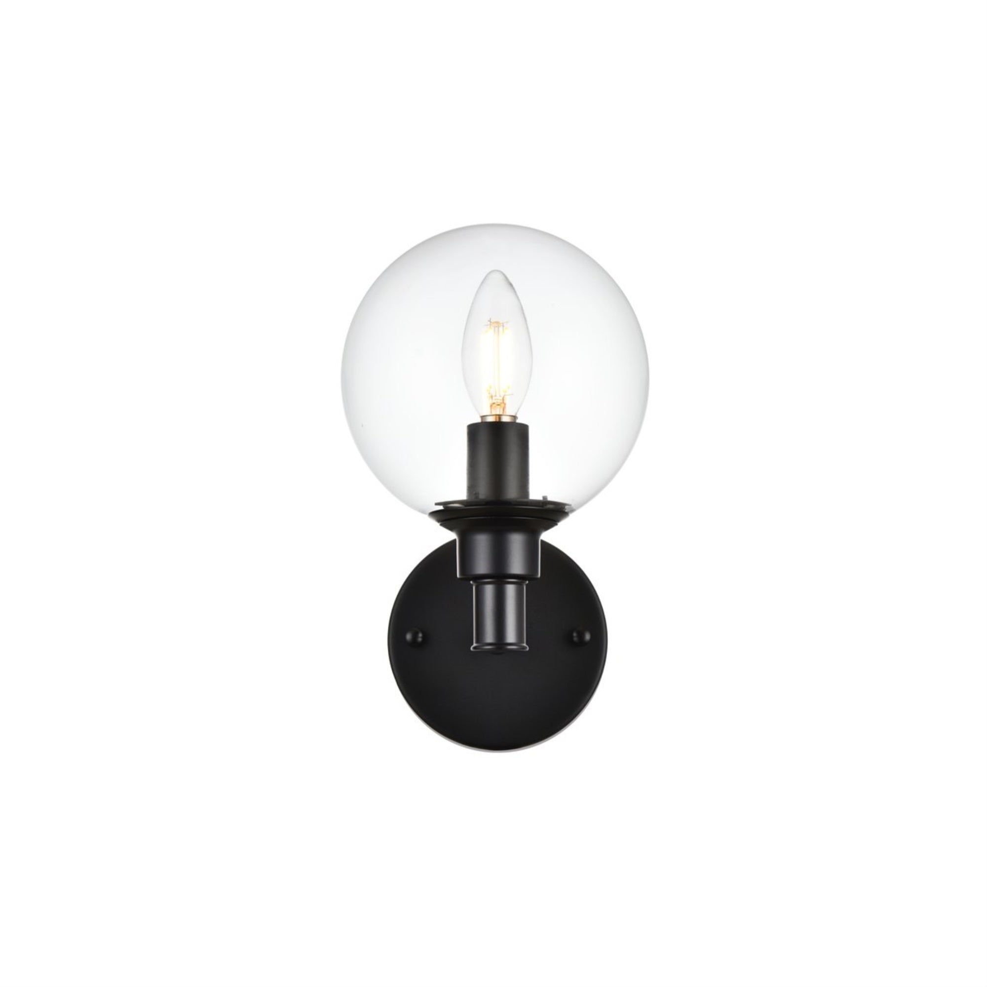 Living District Jaelynn 1-Light Bath Sconce, Iron & Glass, Black/Clear, Model LD7318W6BLK