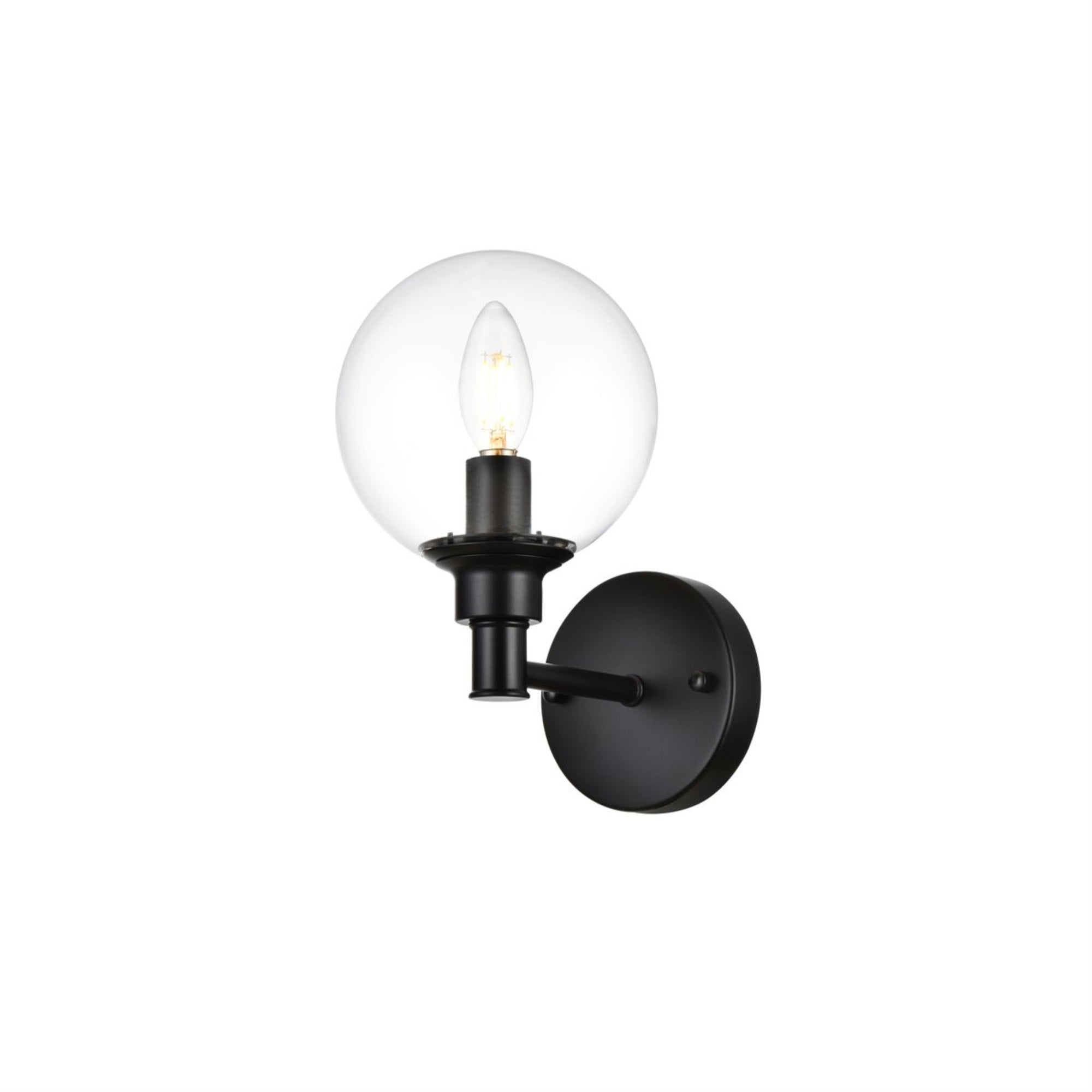 Living District Jaelynn 1-Light Bath Sconce, Iron & Glass, Black/Clear, Model LD7318W6BLK