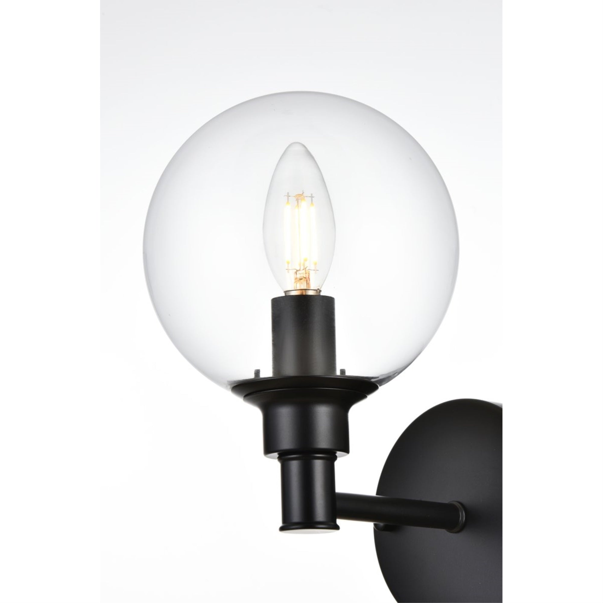 Living District Jaelynn 1-Light Bath Sconce, Iron & Glass, Black/Clear, Model LD7318W6BLK