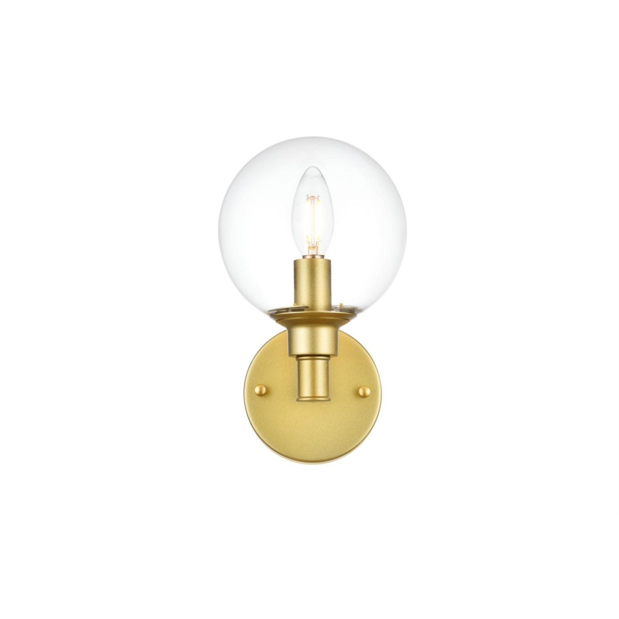 Living District Jaelynn 1-Light Bath Sconce, Iron & Glass, Brass/Clear, Model LD7318W6BRA