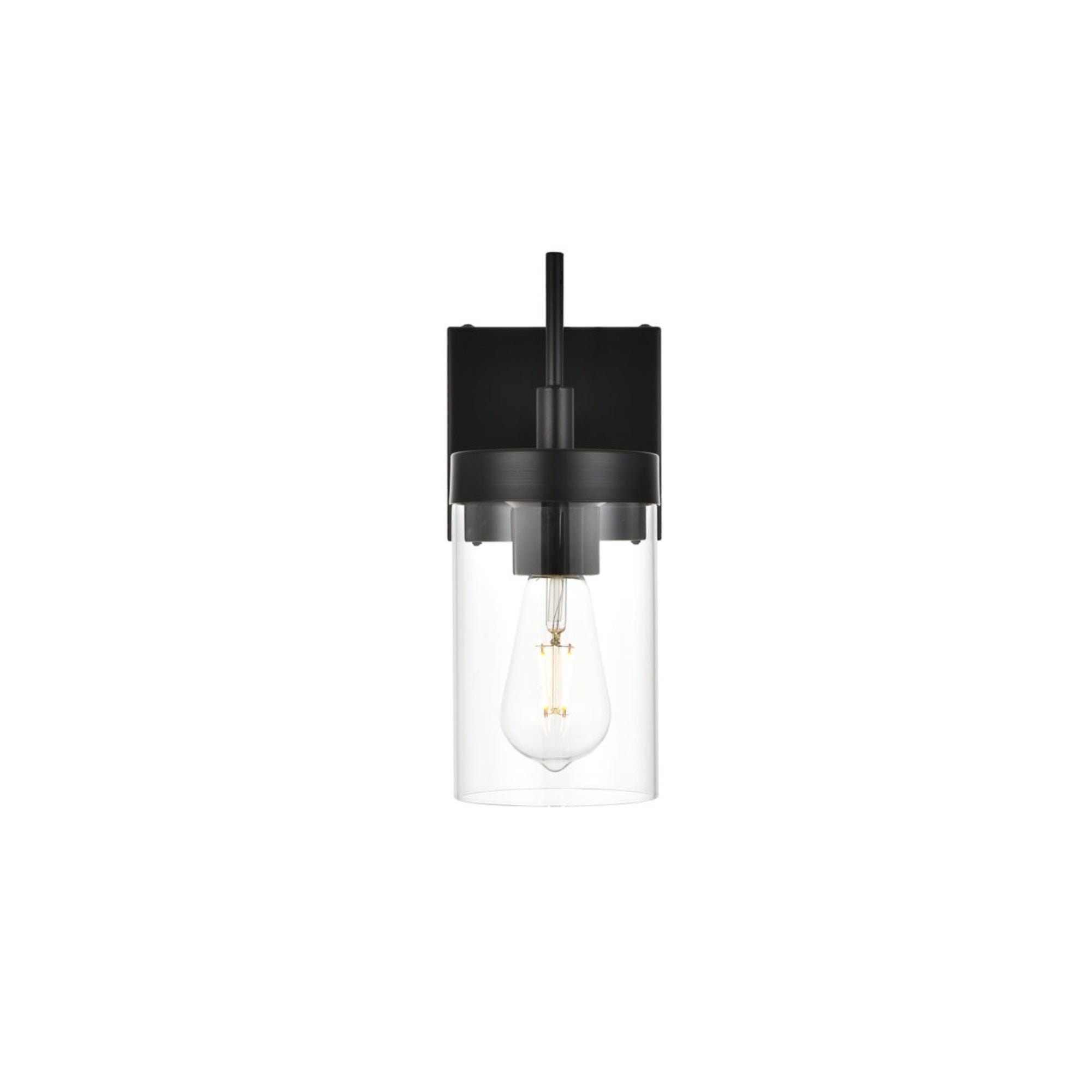 Living District 1-Light Bath Sconce, Iron & Glass, Black/Clear, Model LD7319W5BLK