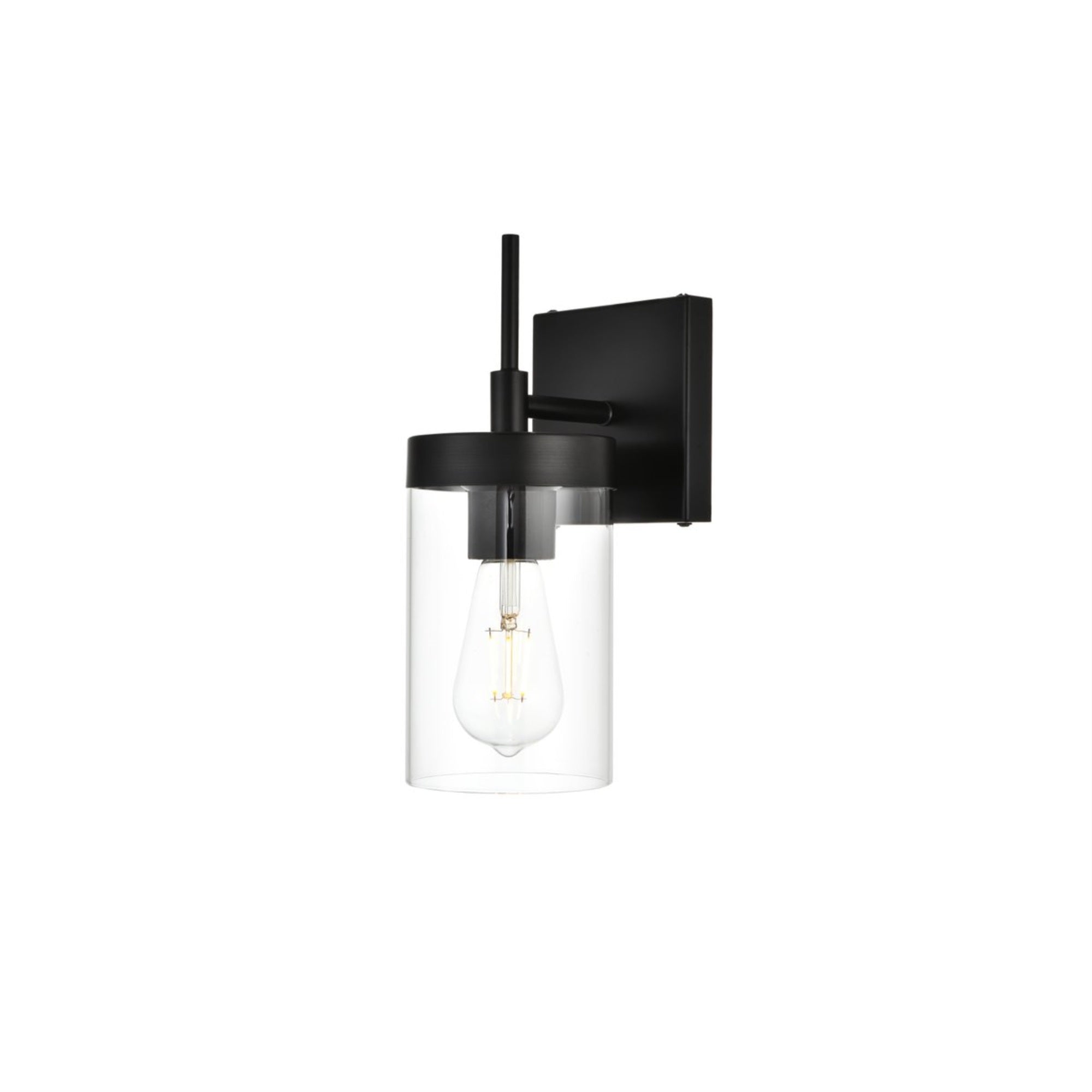 Living District 1-Light Bath Sconce, Iron & Glass, Black/Clear, Model LD7319W5BLK