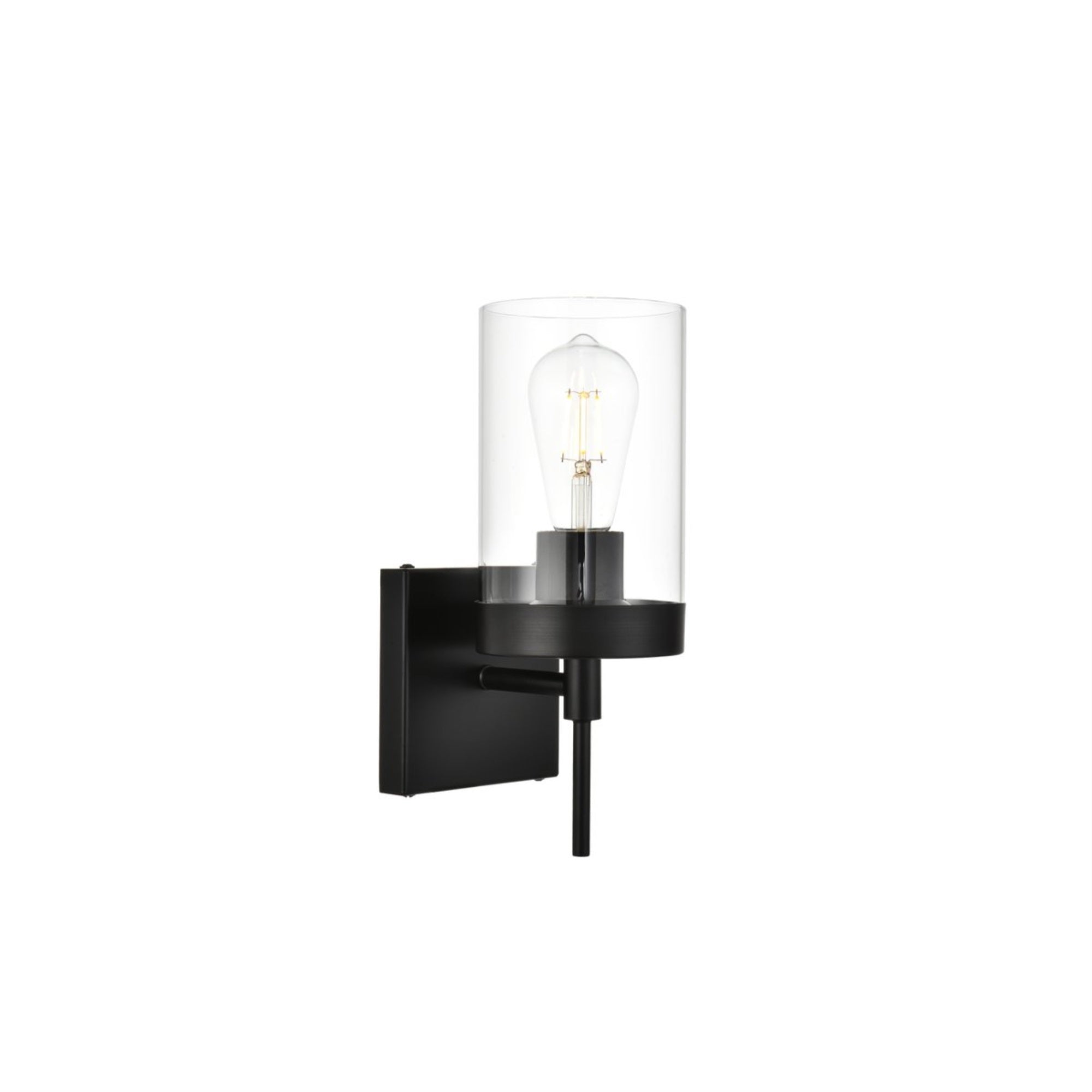 Living District 1-Light Bath Sconce, Iron & Glass, Black/Clear, Model LD7319W5BLK
