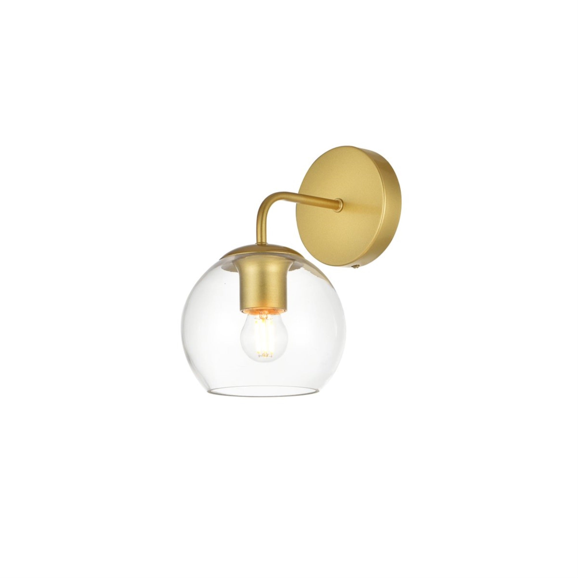 Living District 1-Light Bath Sconce, Iron & Glass, Brass/Clear, Model LD7321W6BRA