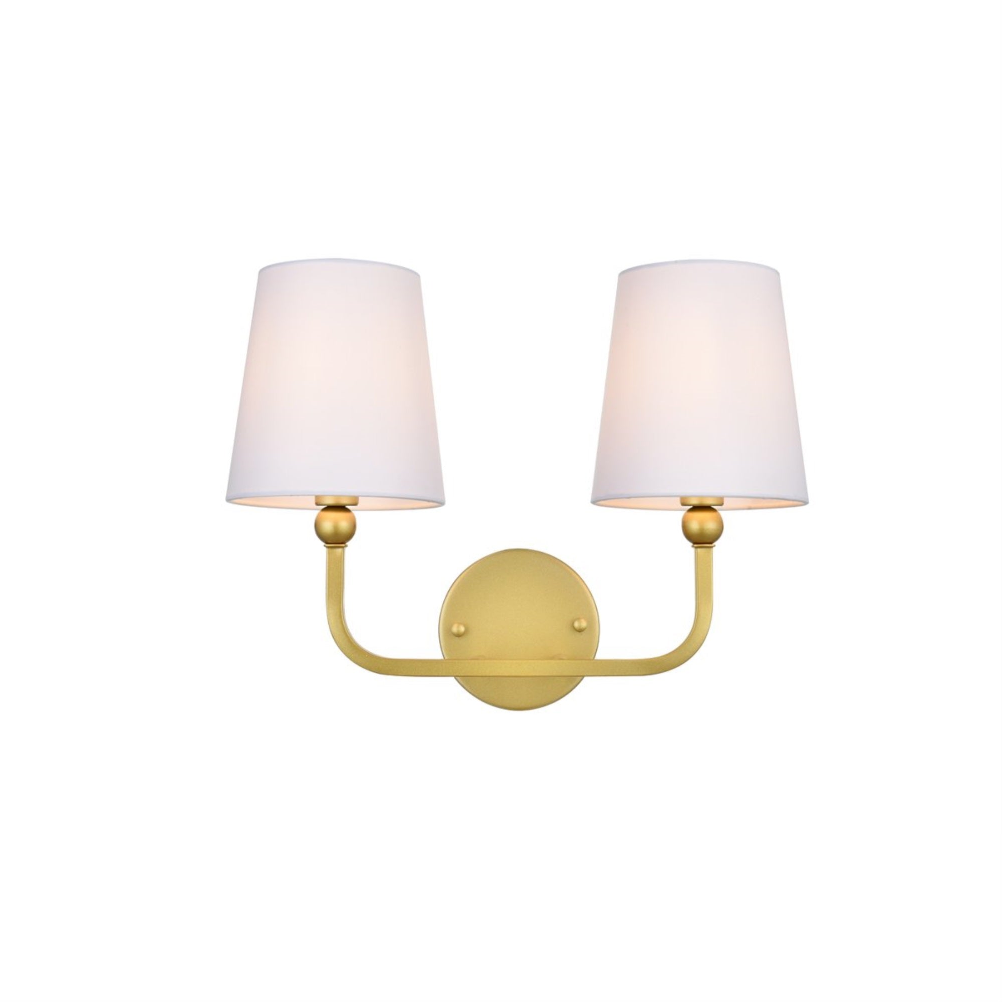 Living District 2-Light Bath Sconce, Metal & Fabric, Brass/White, Model LD7322W16BRA
