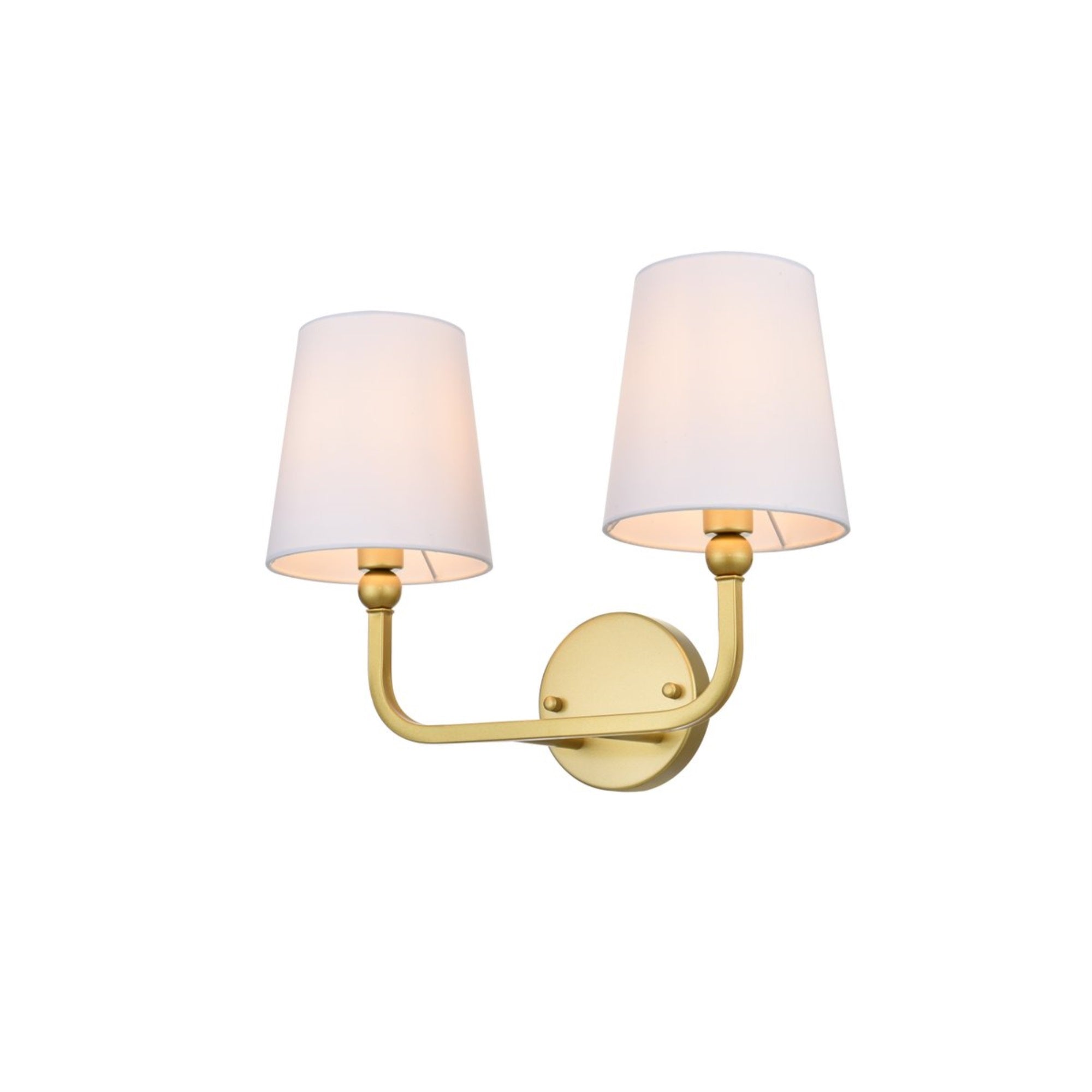 Living District 2-Light Bath Sconce, Metal & Fabric, Brass/White, Model LD7322W16BRA