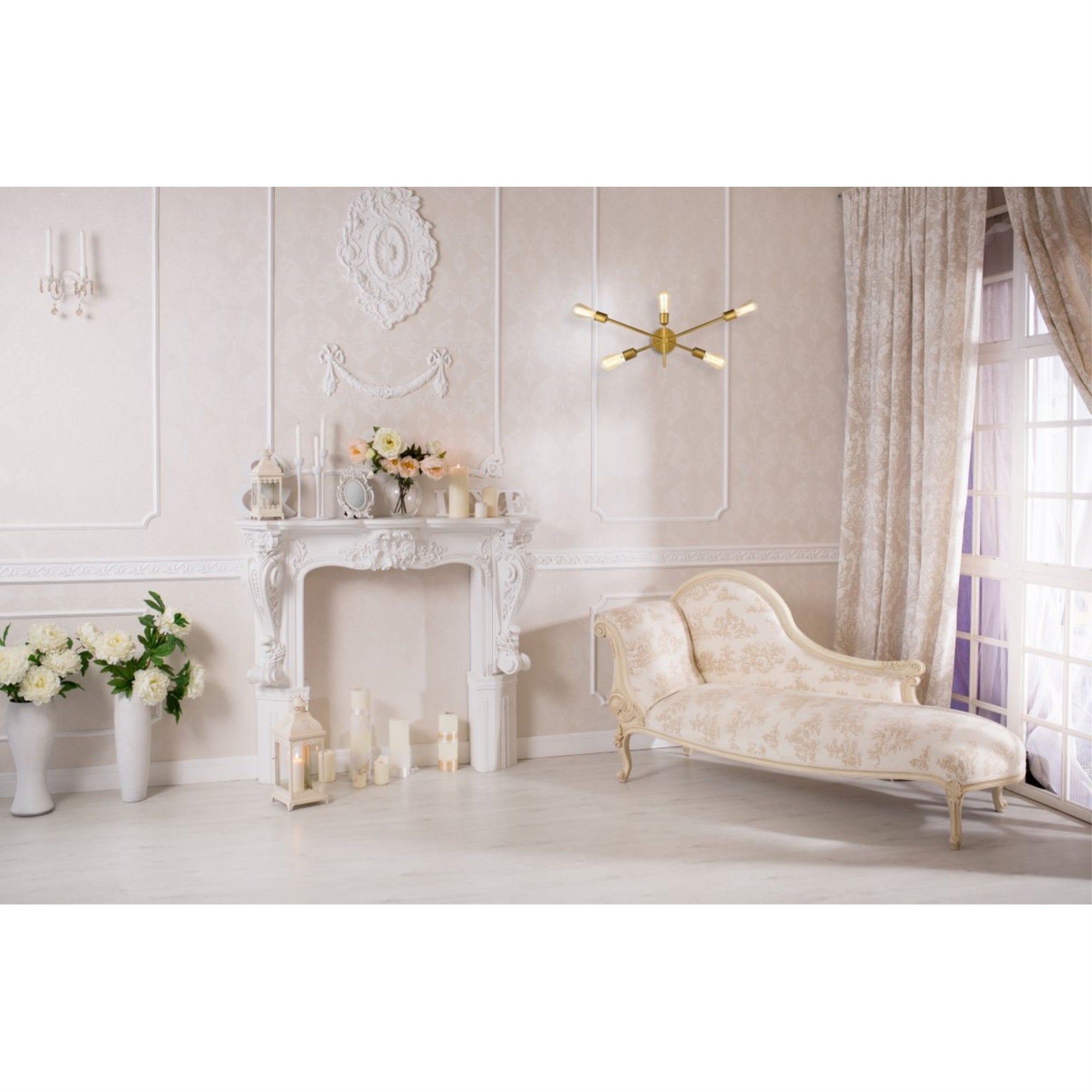 Living District Ceiling Sconce, 5 Lights, Brass, 24.7inL x 24.7inW x 9.9inH, Model LD8022W24BR, Metal