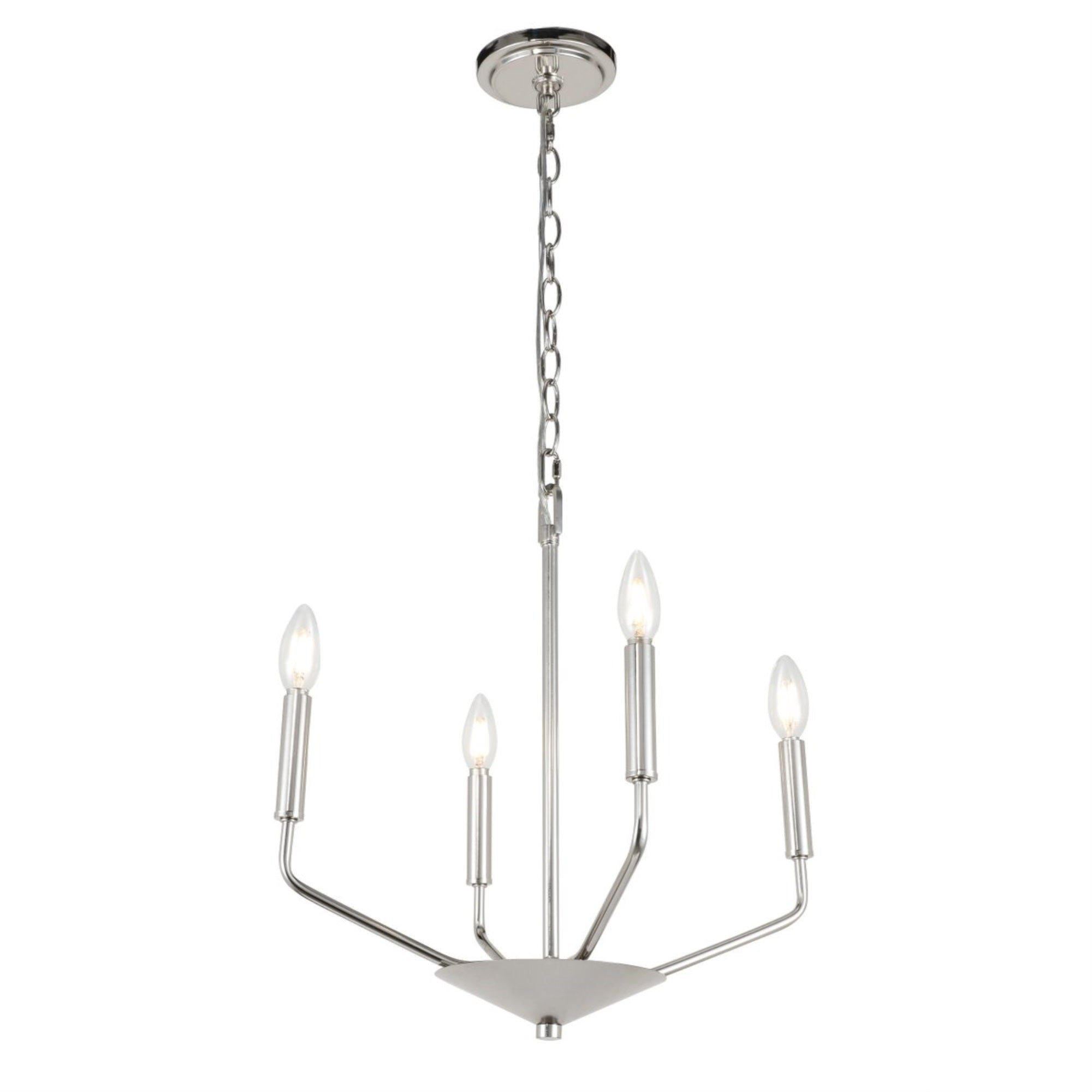 Living District Chrome 4-Light Pendant - Modern Metal Ceiling Fixture, 18&quot;W X 18&quot;H