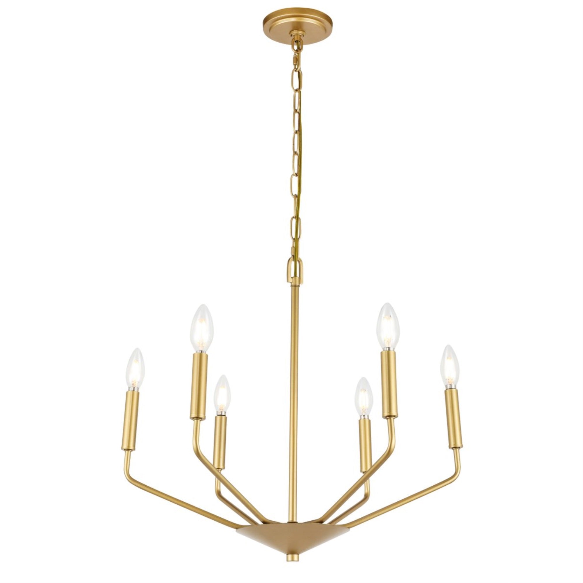 Living District Brass 6-Light Pendant - Modern Bright Ceiling Fixture For Home Decor