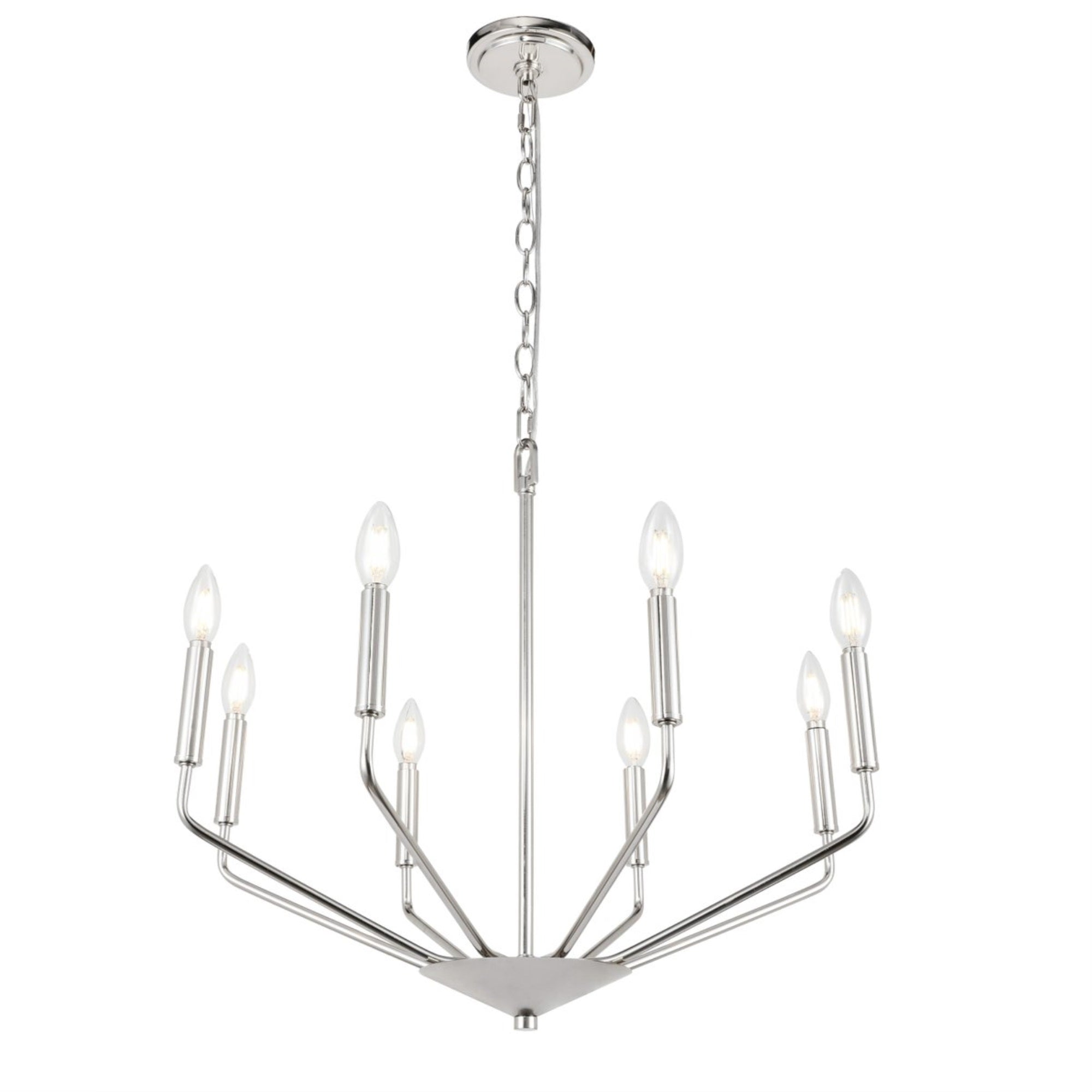 Living District Chrome 8-Light Pendant Ceiling Light - Modern Metal Home Decor, 25&quot;W X 21&quot;H