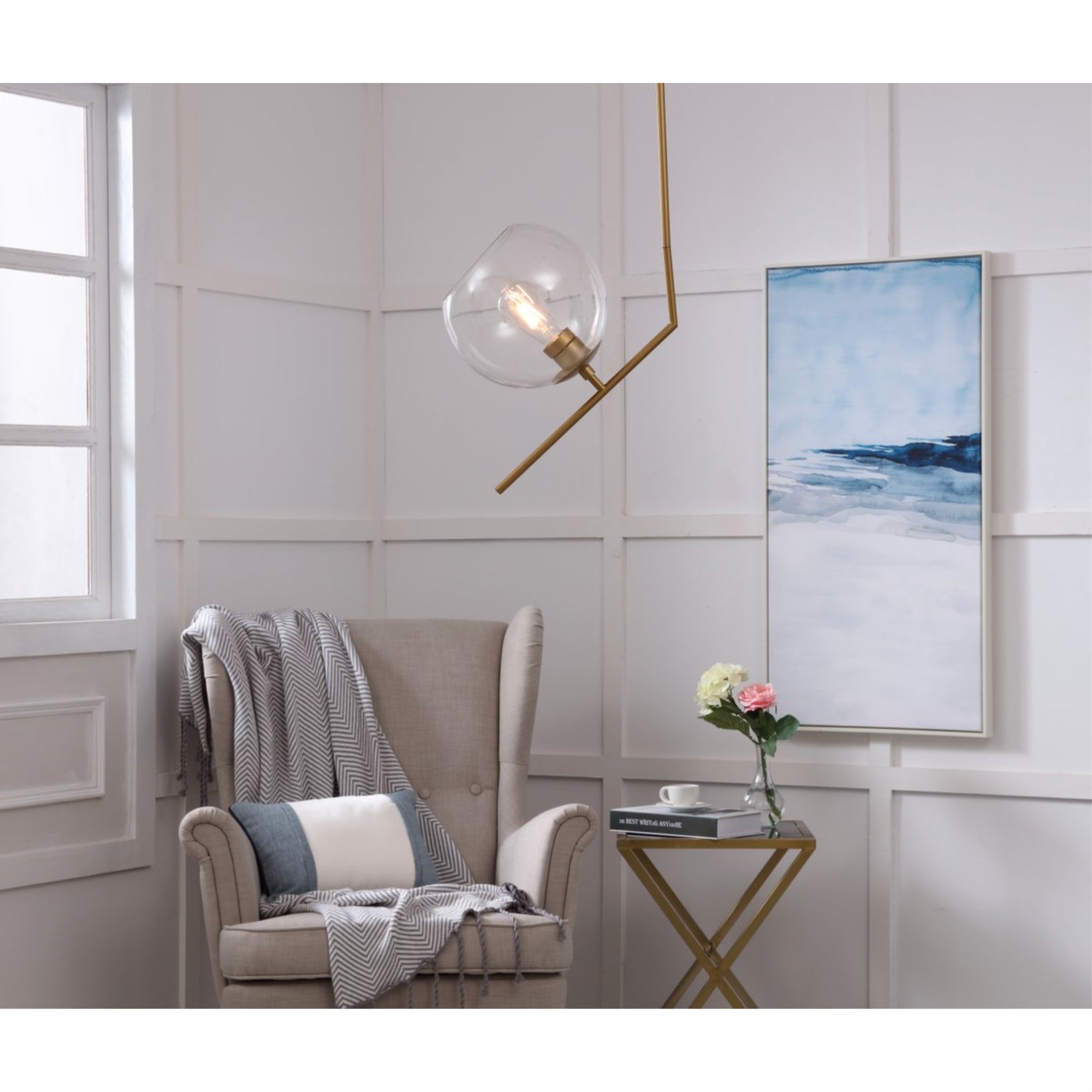 Living District Pendant Light, 1 Light, Brass & Clear Glass, 10inW x 16inH, Model LD8034D10BR
