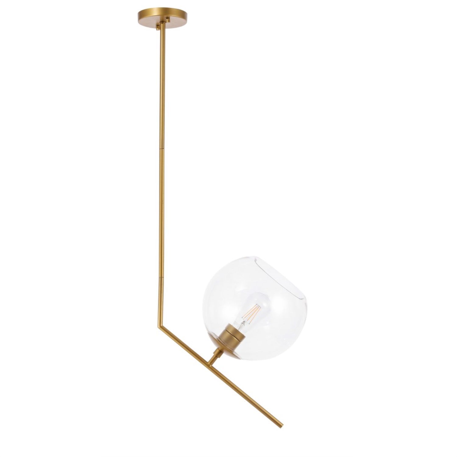 Living District Pendant Light, 1 Light, Brass & Clear Glass, 10inW x 16inH, Model LD8034D10BR