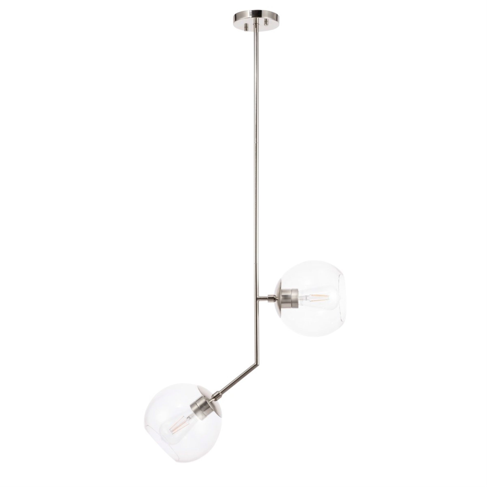 Living District Chrome & Clear Glass 2-Light Pendant Ceiling Light, Modern Home Decor