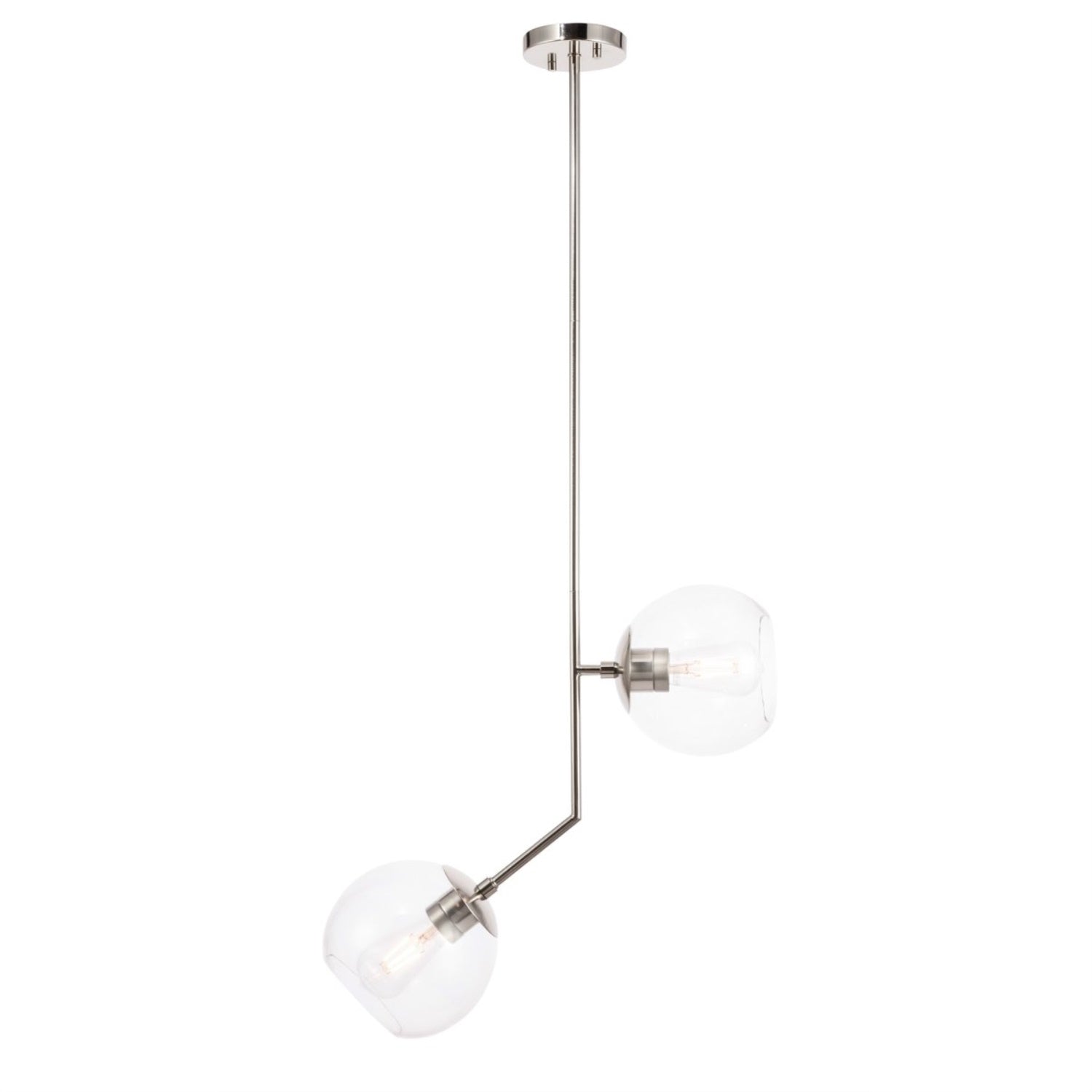 Living District Chrome & Clear Glass 2-Light Pendant Ceiling Light, Modern Home Decor