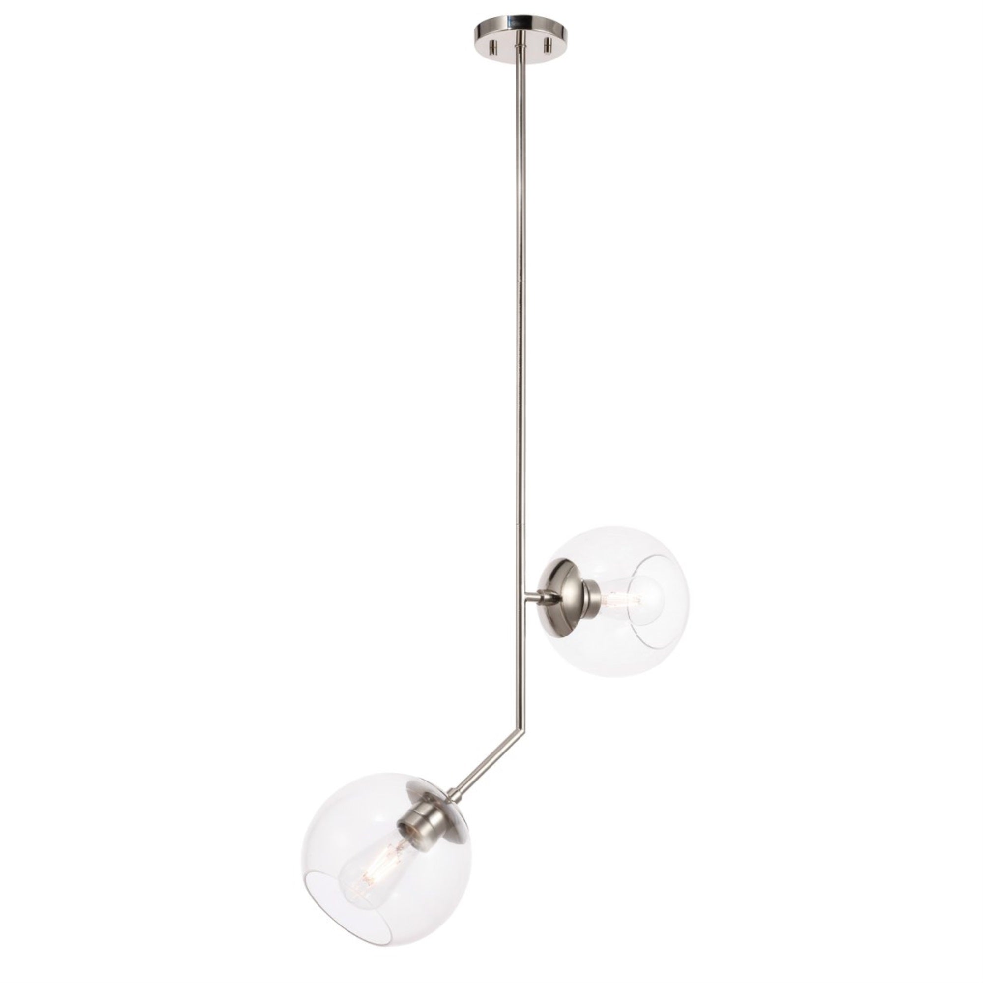 Living District Chrome & Clear Glass 2-Light Pendant Ceiling Light, Modern Home Decor