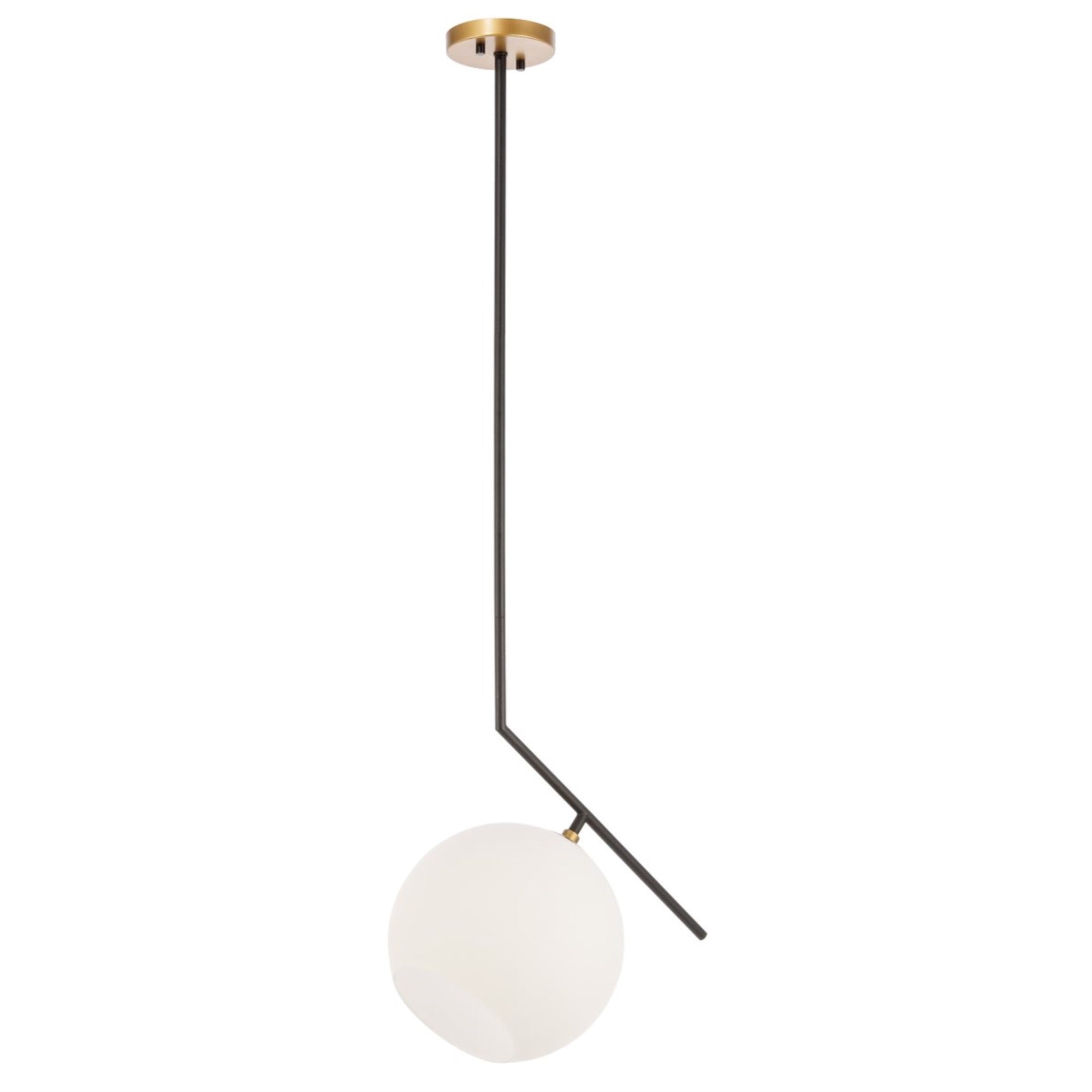 Living District Indoor Modern Home Decorative Bright Ceiling Ryland 1 Light Black And Brass And Frosted White Glass Pendant