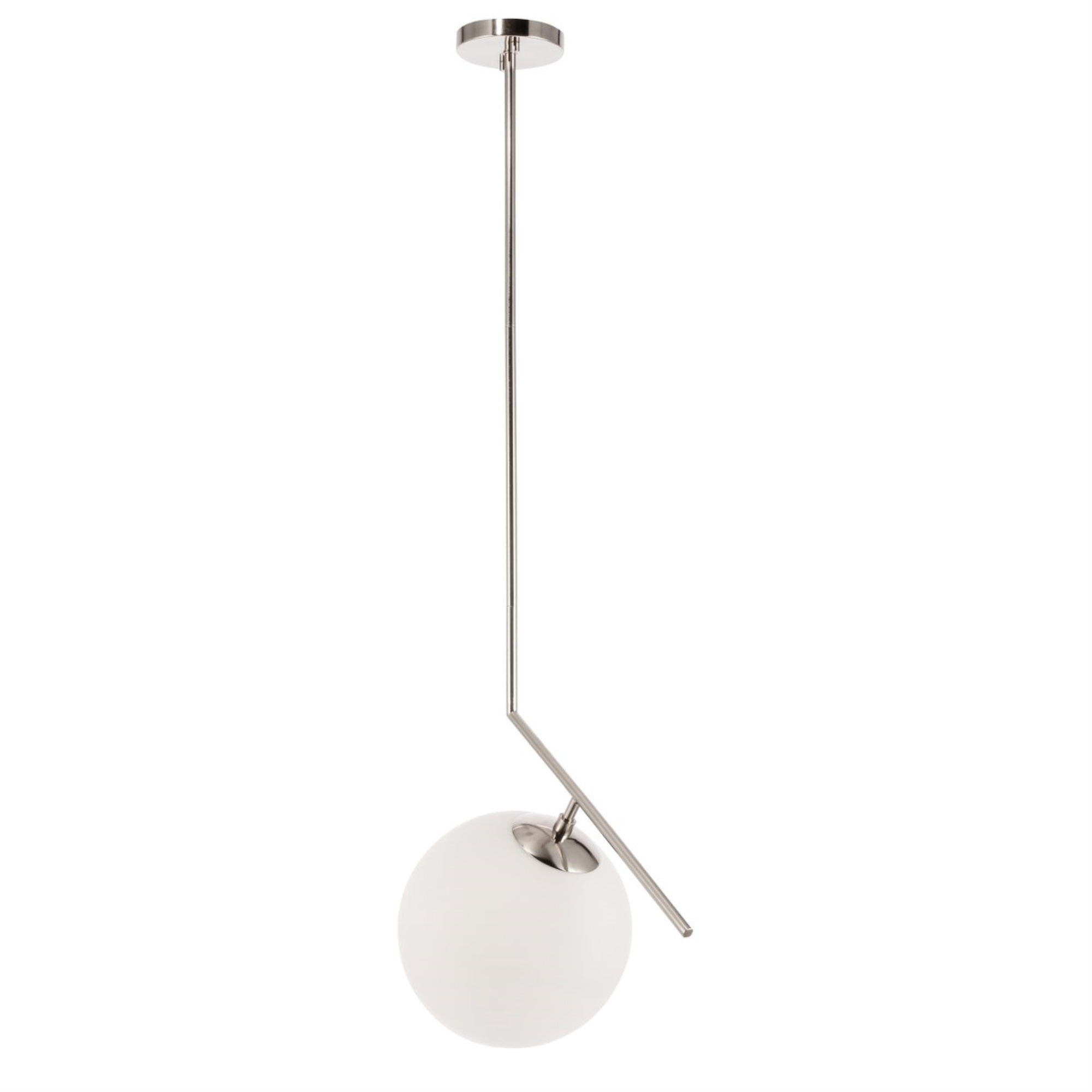 Living District Chrome Ceiling Pendant Light With Frosted White Glass Shade