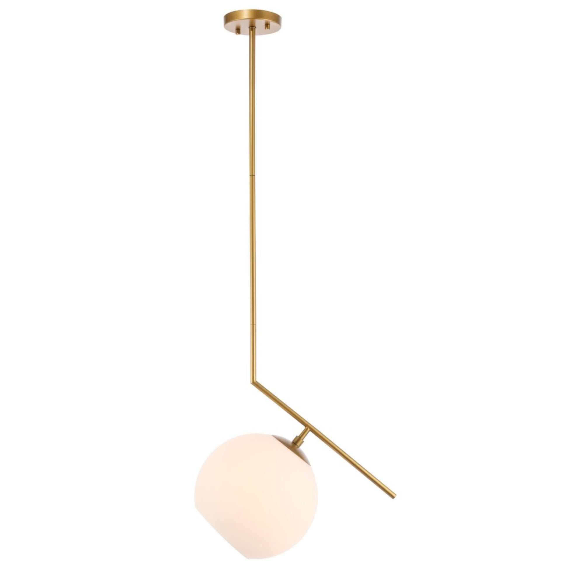 Living District Indoor Modern Home Decorative Bright Ceiling Ryland 1 Light Brass And Frosted White Glass Pendant