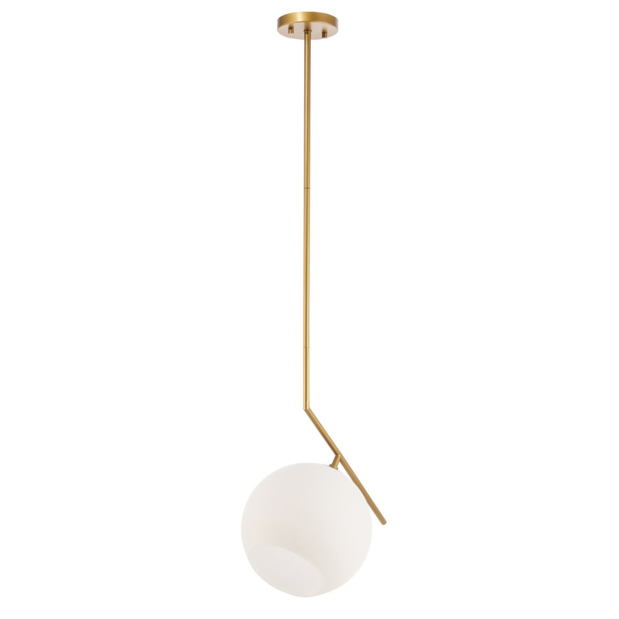 Living District Indoor Modern Home Decorative Bright Ceiling Ryland 1 Light Brass And Frosted White Glass Pendant