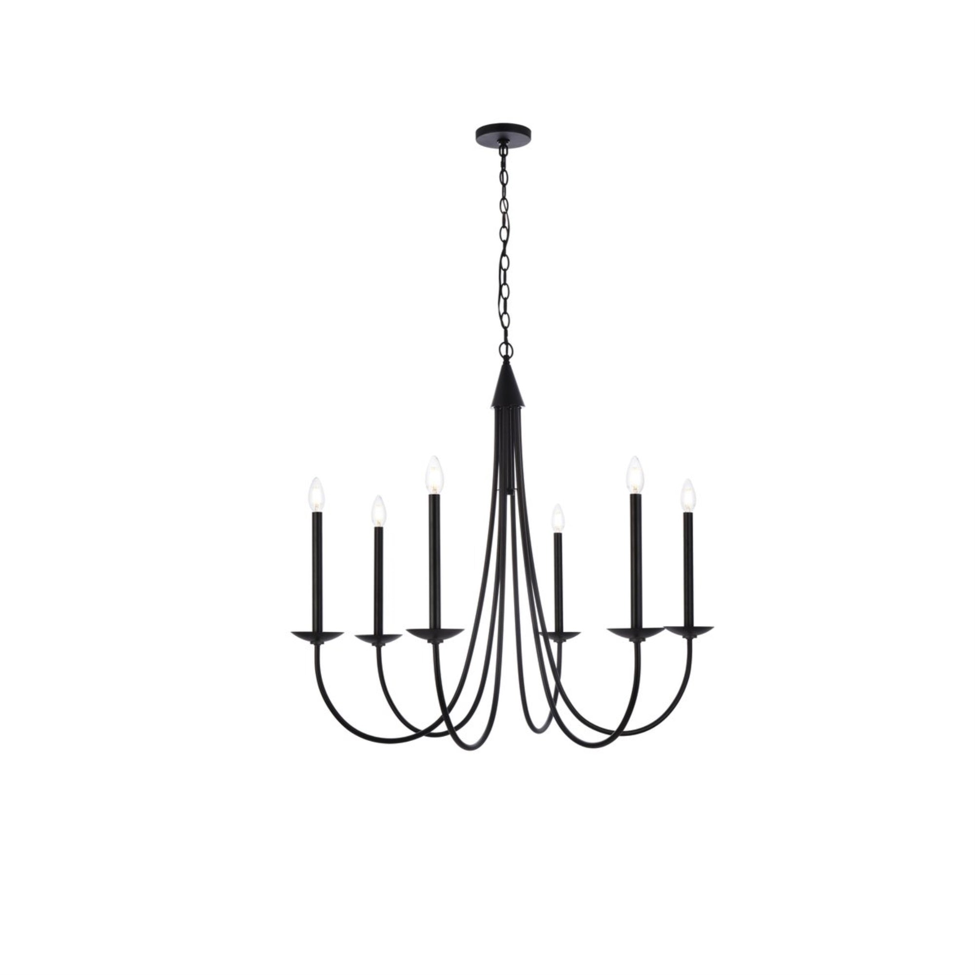 Living District 6-Light Metal Pendant, Mid-Century Design, Black Finish, Model LD810D36BK