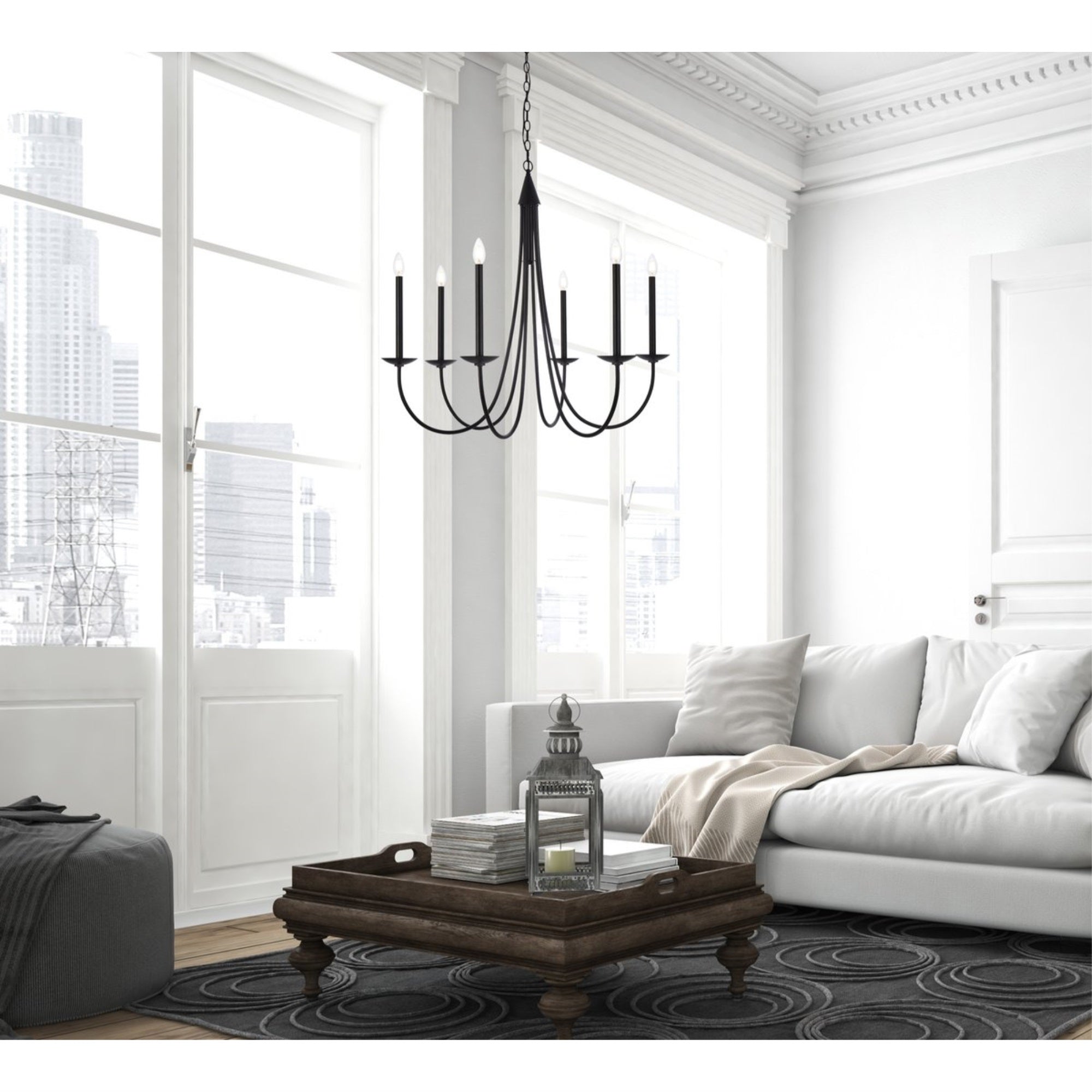 Living District 6-Light Metal Pendant, Mid-Century Design, Black Finish, Model LD810D36BK