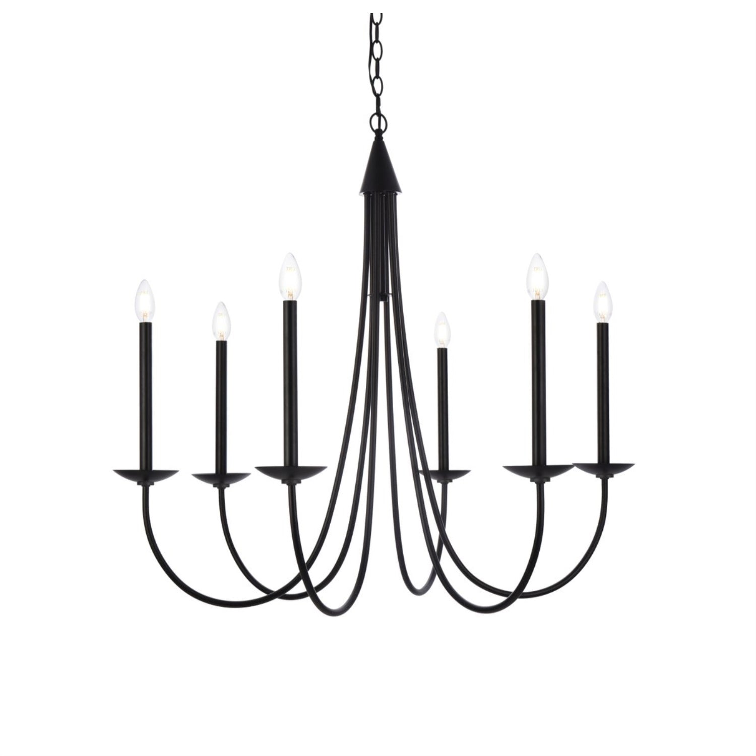 Living District 6-Light Metal Pendant, Mid-Century Design, Black Finish, Model LD810D36BK