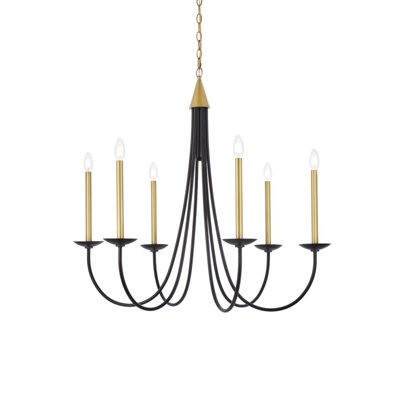 Living District Cohen 6-Light Mid-Century Metal Pendant In Black/Brass Finish