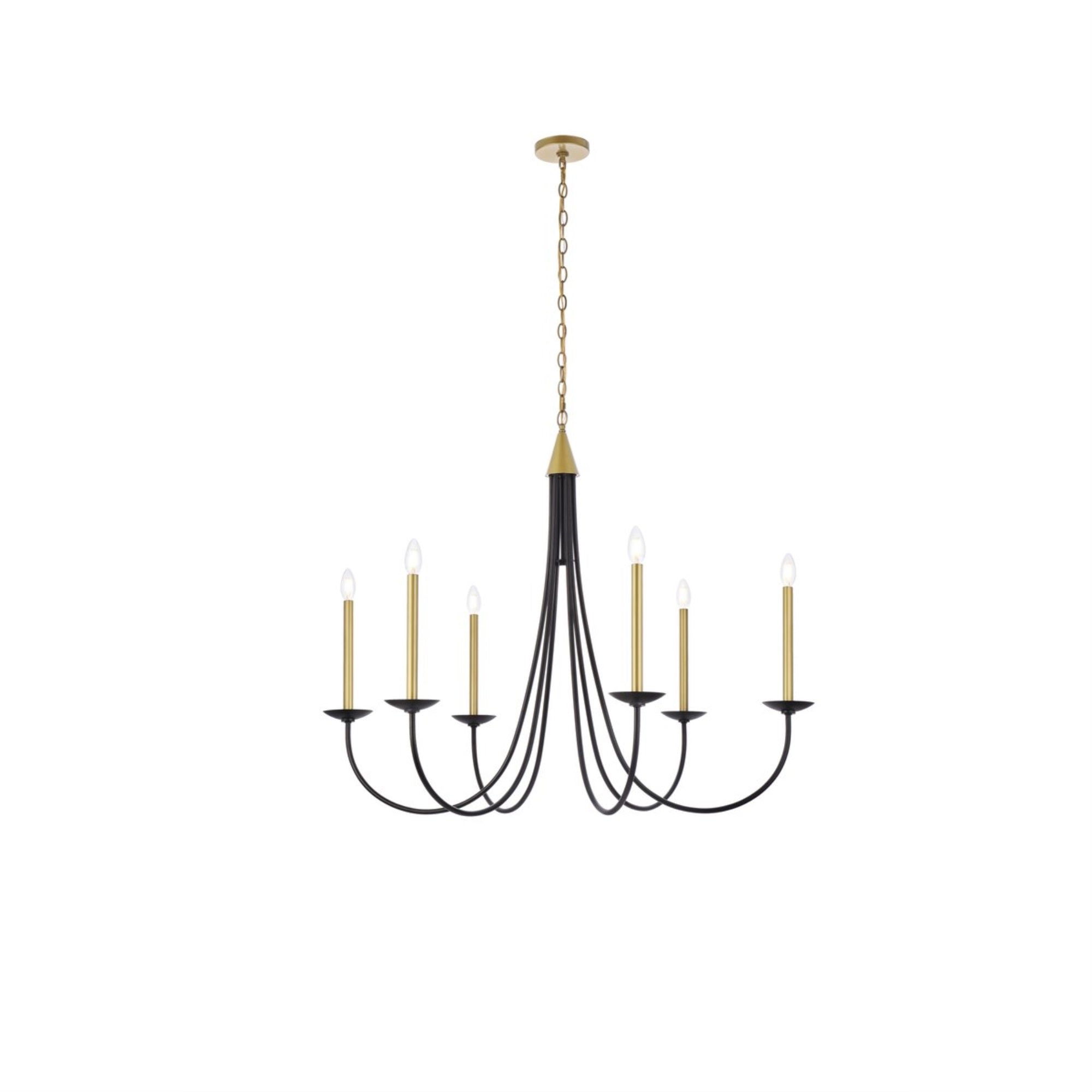 Living District 42in Black and Brass Metal Pendant Light, Model LD810D42BRK, Modern Decorative Ceiling Fixture