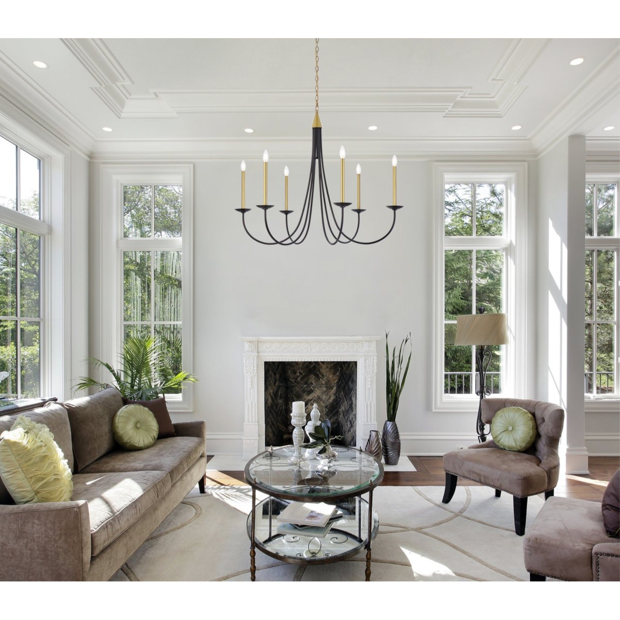 Living District 42in Black and Brass Metal Pendant Light, Model LD810D42BRK, Modern Decorative Ceiling Fixture