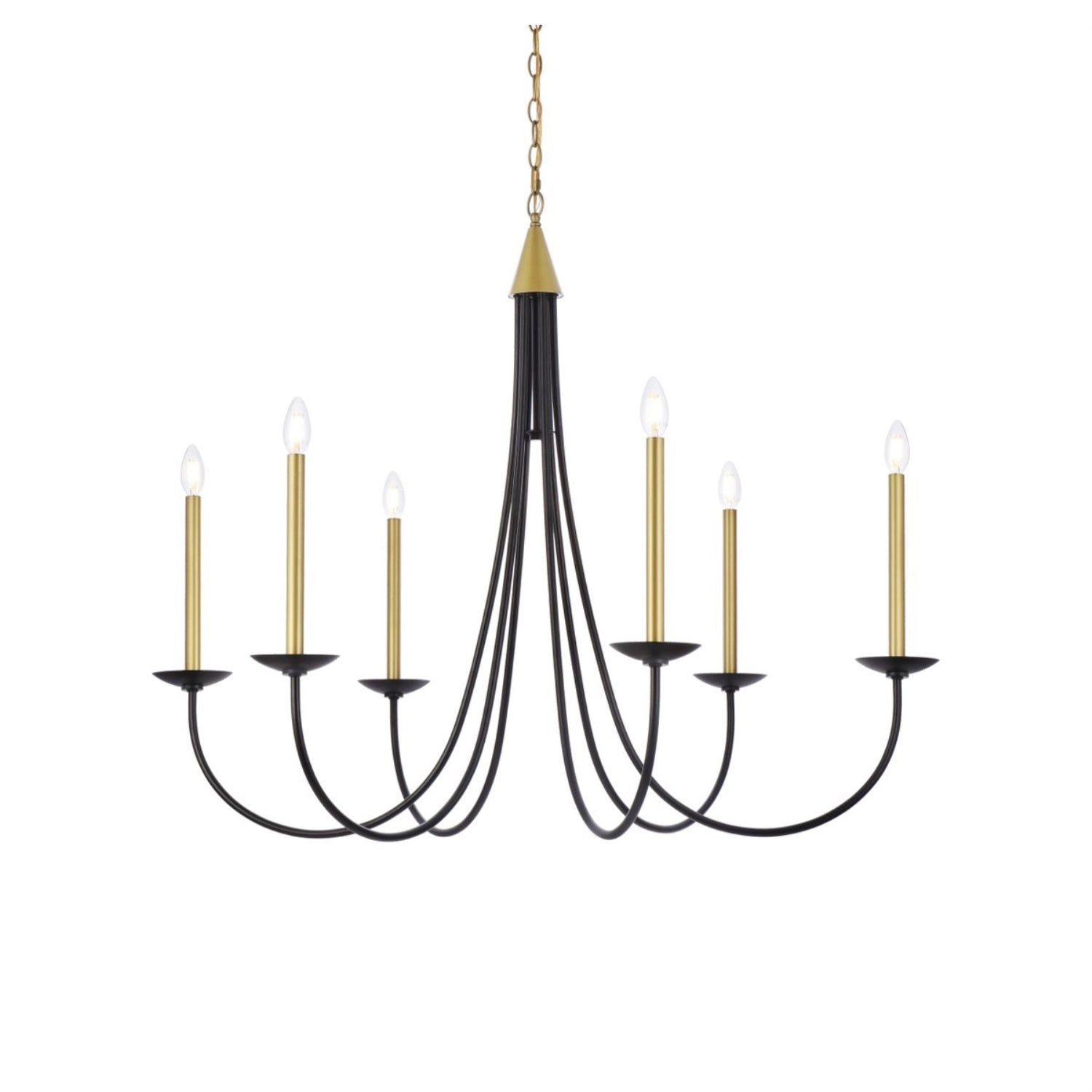 Living District 42in Black and Brass Metal Pendant Light, Model LD810D42BRK, Modern Decorative Ceiling Fixture
