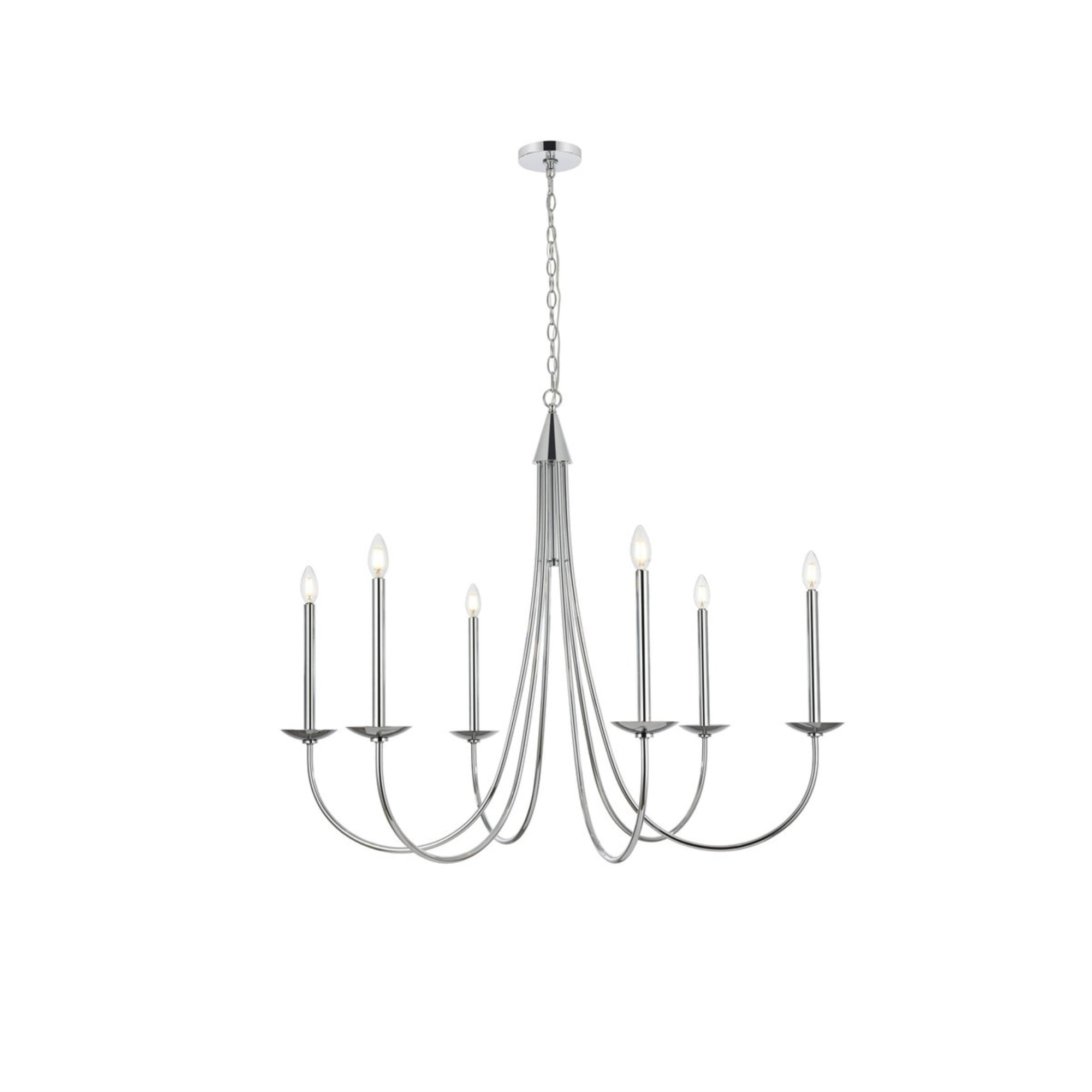 Living District 42in 6-Light Mid-Century Metal Chandelier, Chrome Finish, Iron Material, Multi-colored, Model LD810D42C