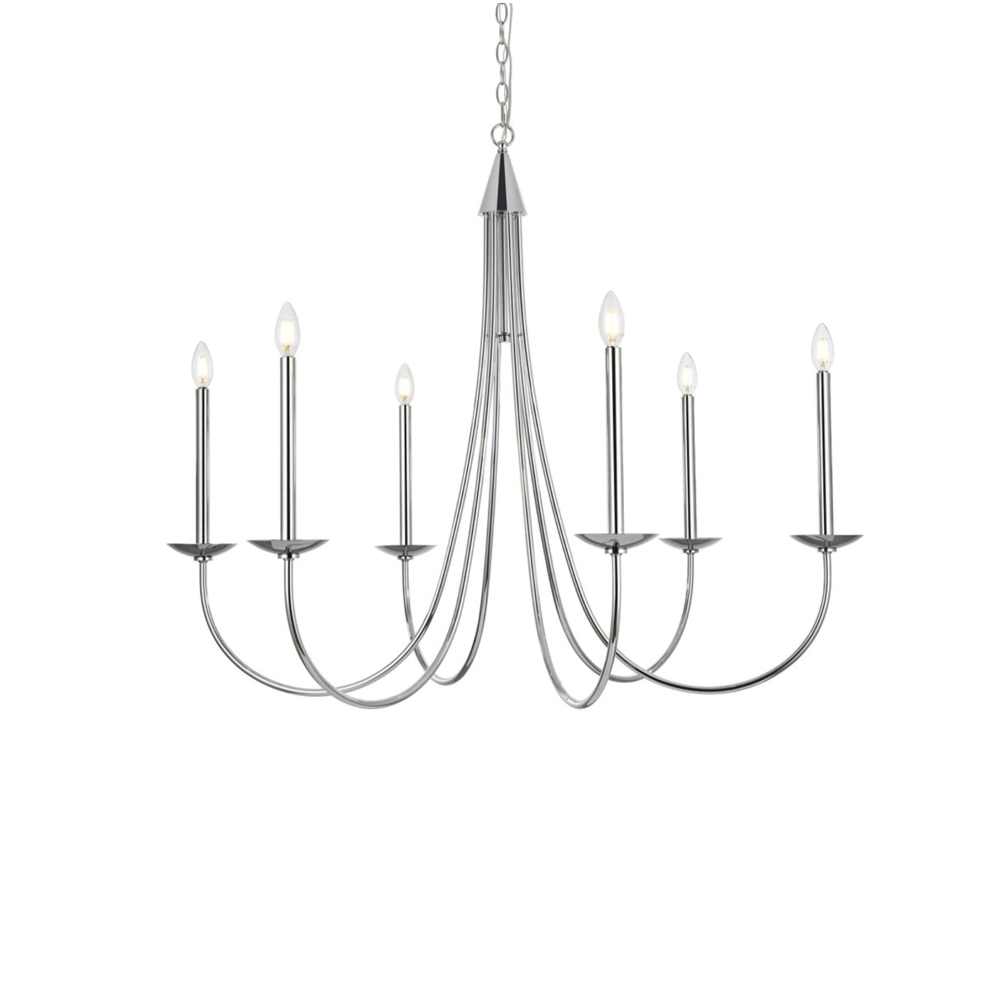 Living District 42in 6-Light Mid-Century Metal Chandelier, Chrome Finish, Iron Material, Multi-colored, Model LD810D42C