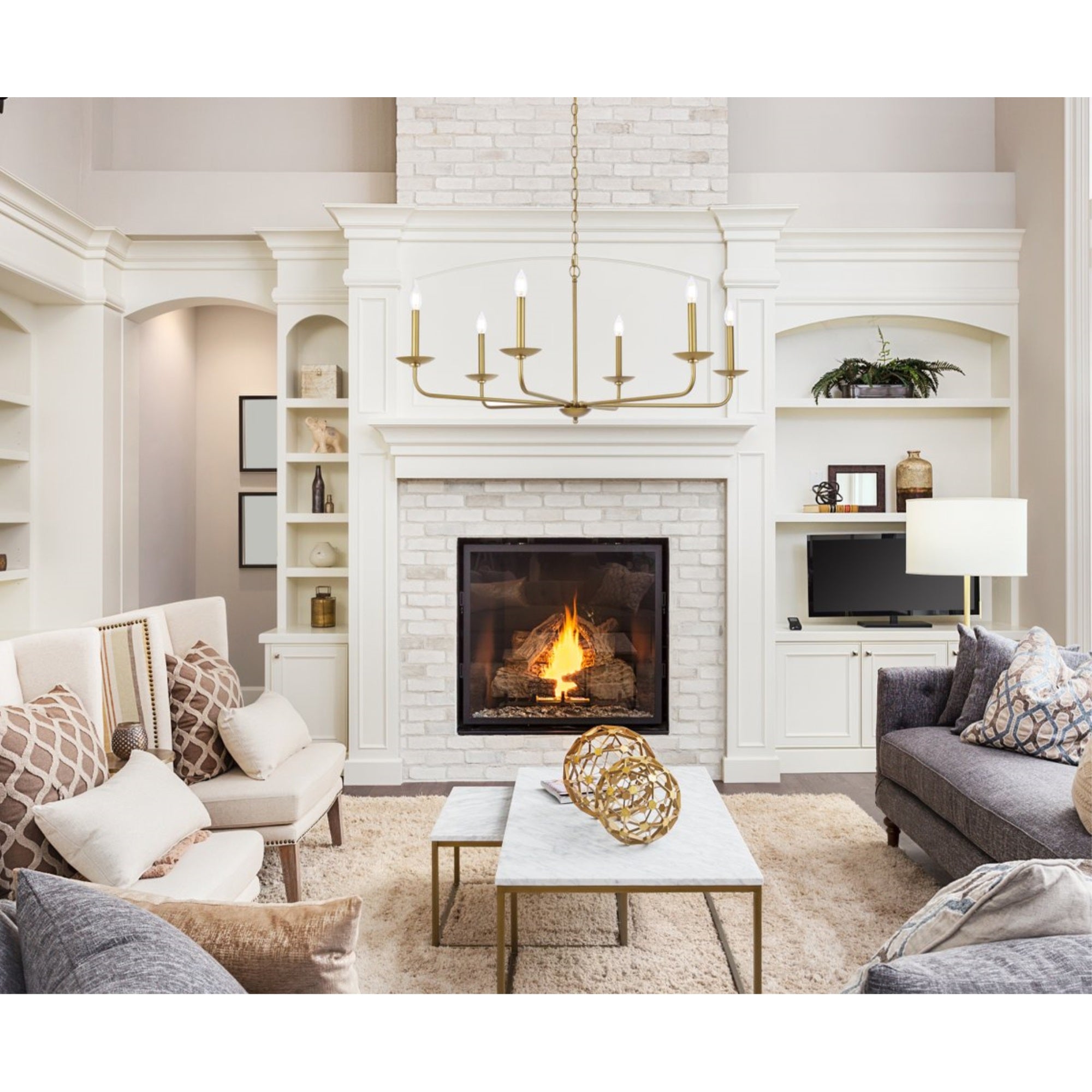 Living District 6-Light Mid-Century Pendant Light Alloy Steel Brass Finish LD812D42BR