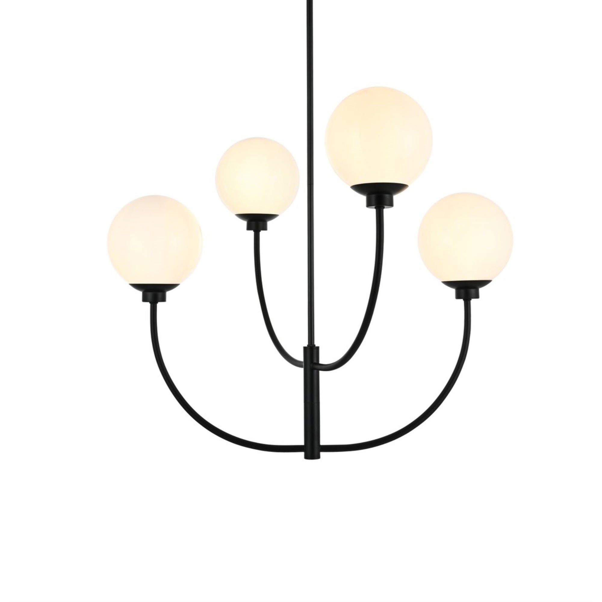 Living District Nyomi 30&quot; 4-Light Black/White Metal Glass Chandelier