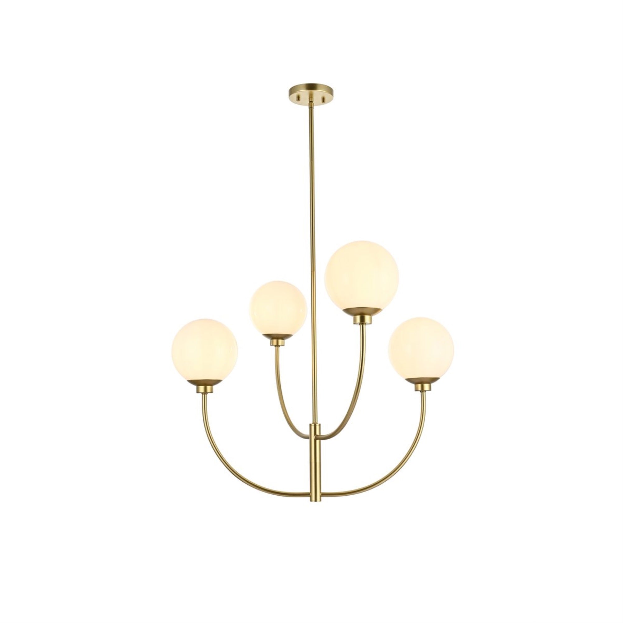 Living District 30in 4-Light Chandelier, Metal/Glass, Brass/White, Model LD814D30BR