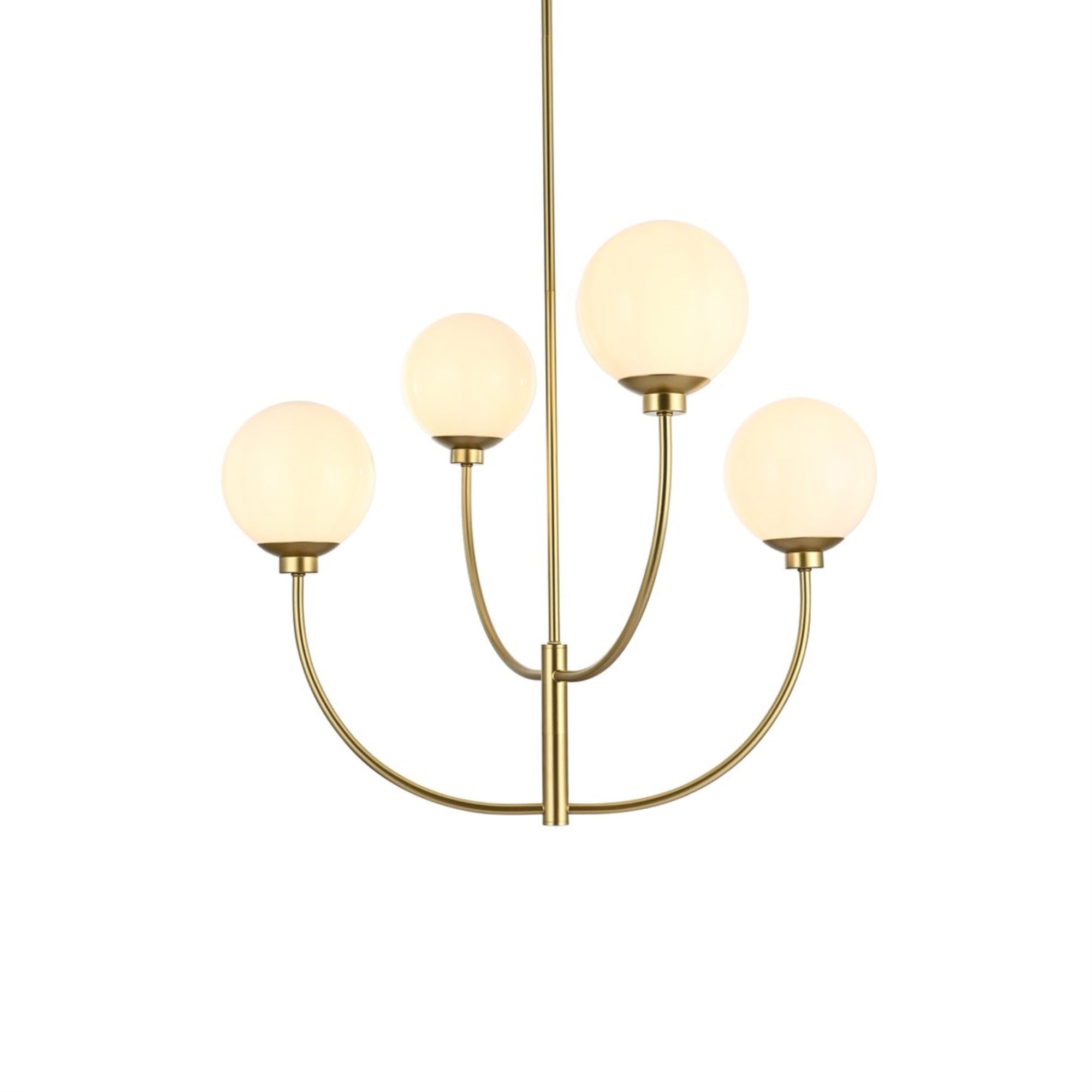 Living District 30in 4-Light Chandelier, Metal/Glass, Brass/White, Model LD814D30BR
