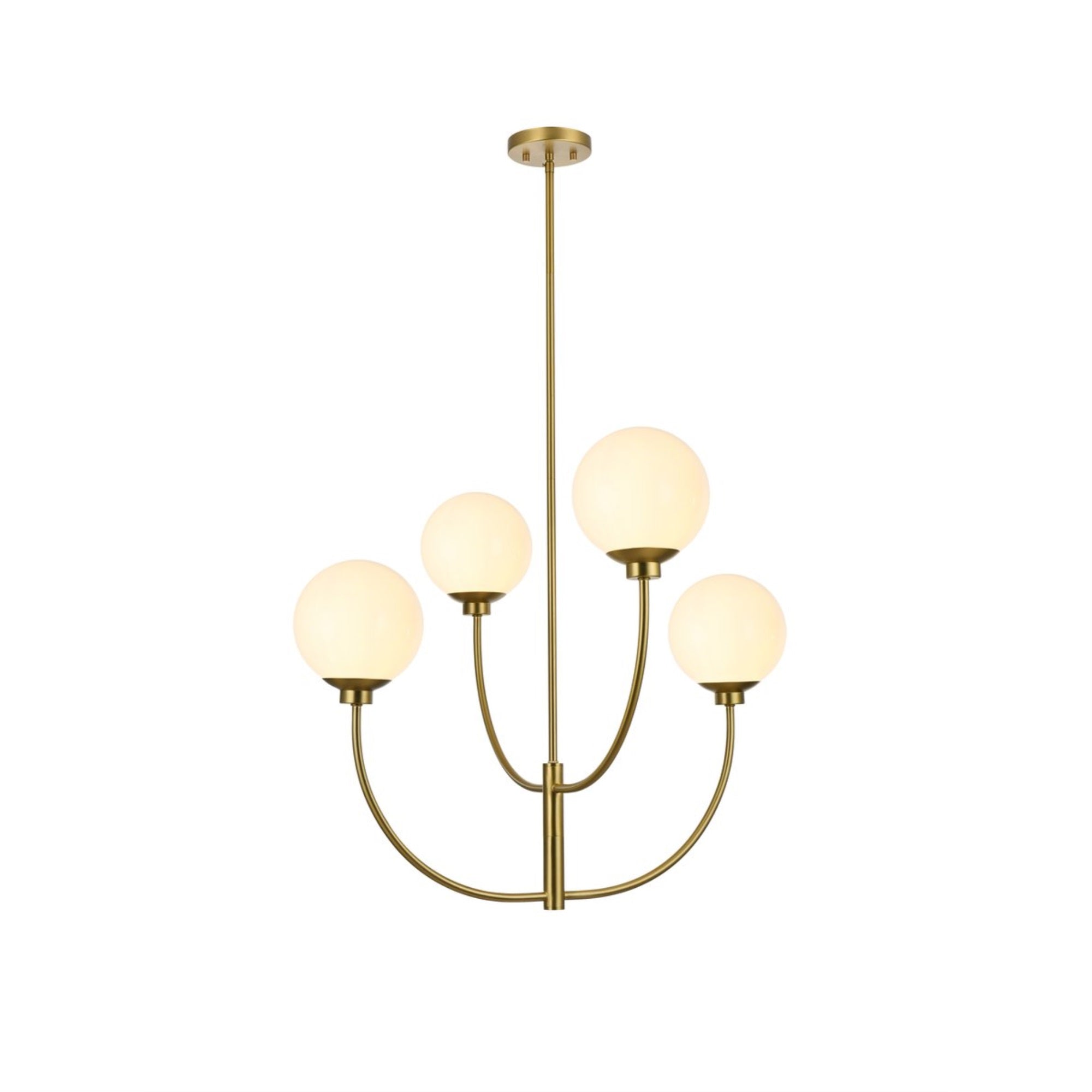Living District 30&quot; 4-Light Satin Gold/White Metal/Glass Chandelier