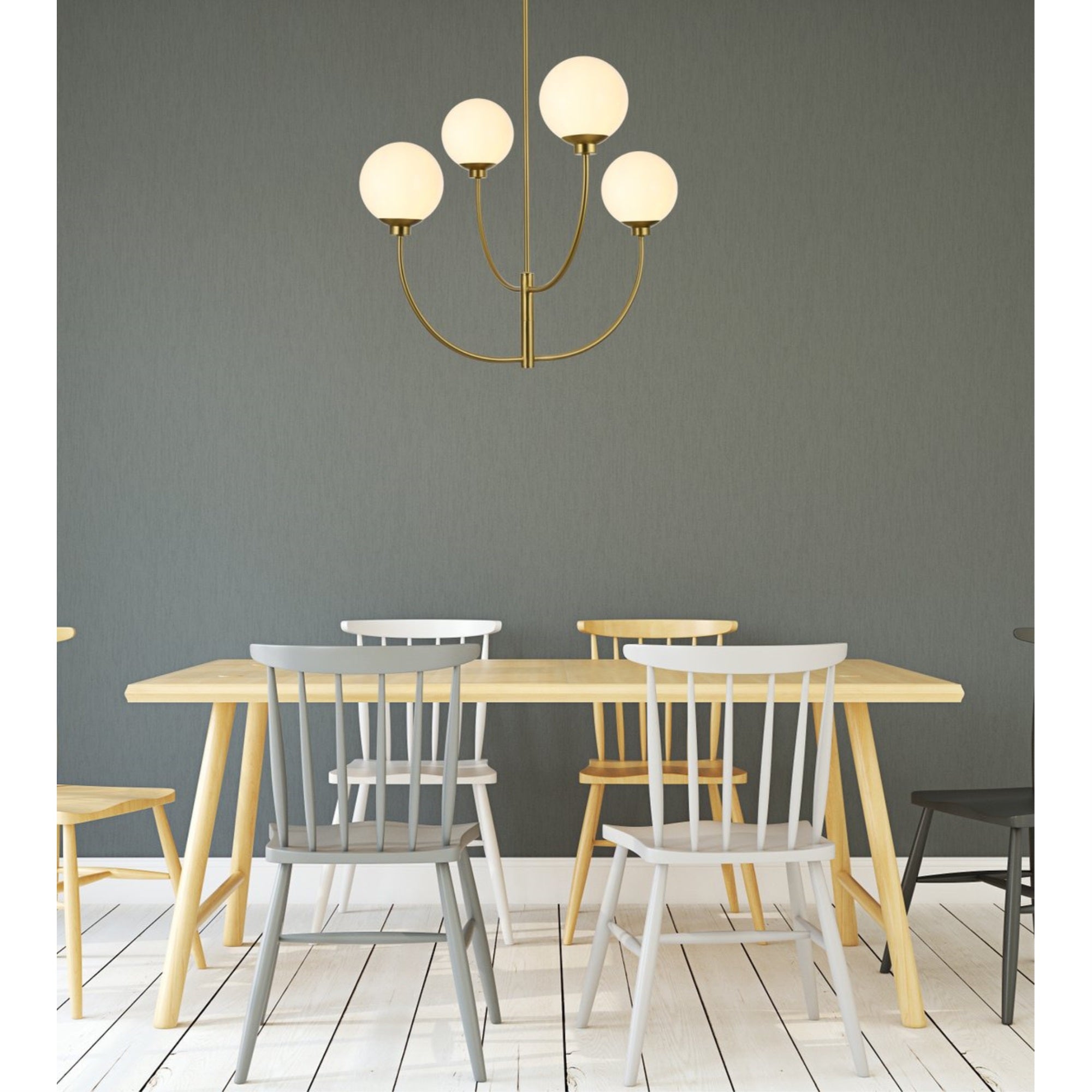 Living District 30&quot; 4-Light Satin Gold/White Metal/Glass Chandelier