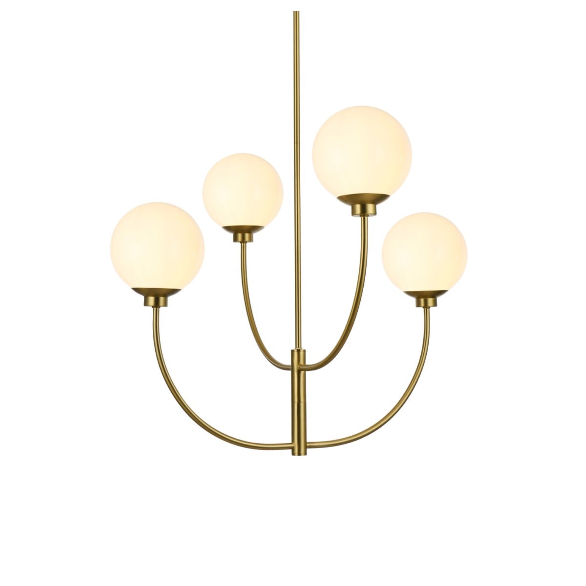 Living District 30&quot; 4-Light Satin Gold/White Metal/Glass Chandelier