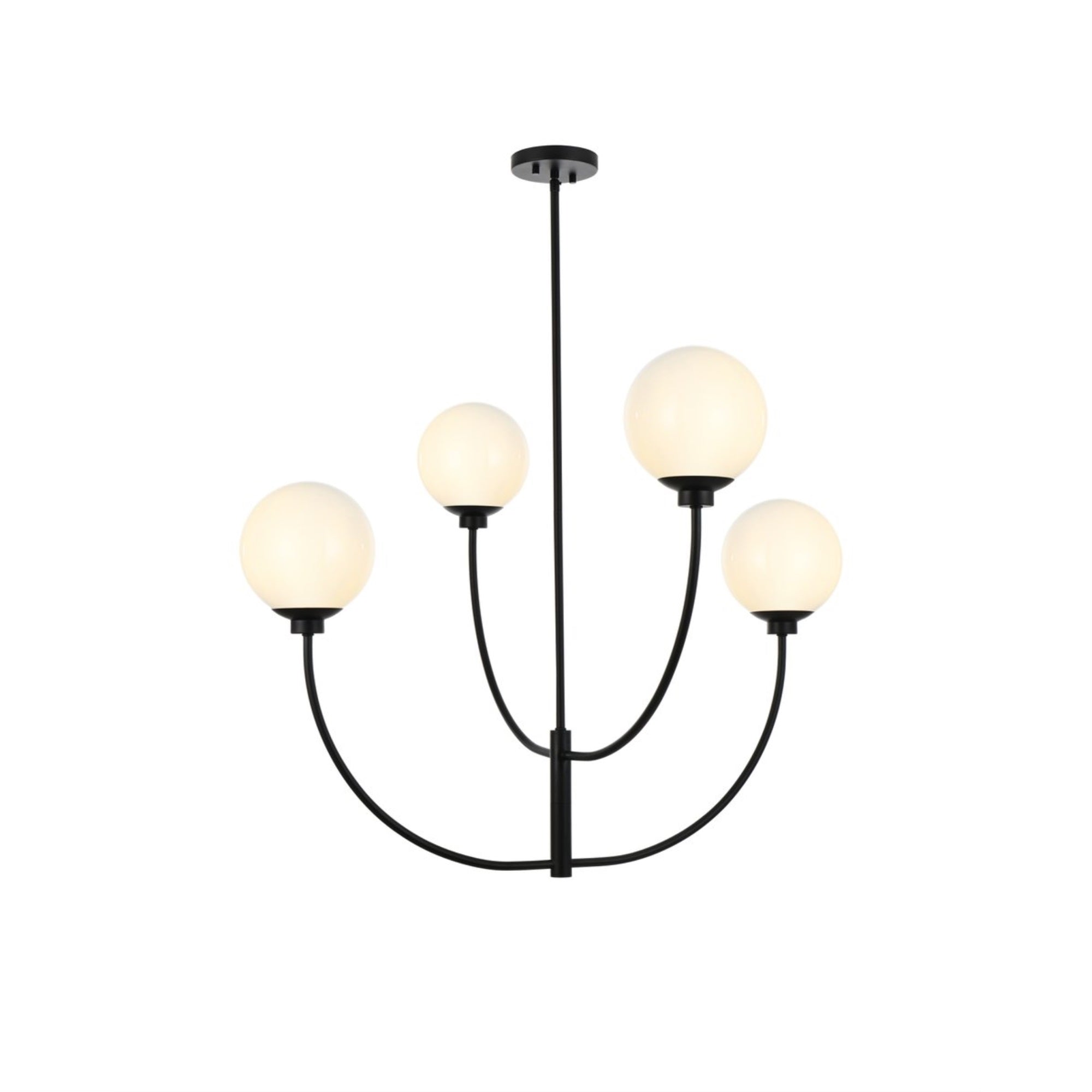 Living District 36in Metal/Glass Chandelier, 4-Light, Black/White, Model LD814D36BK