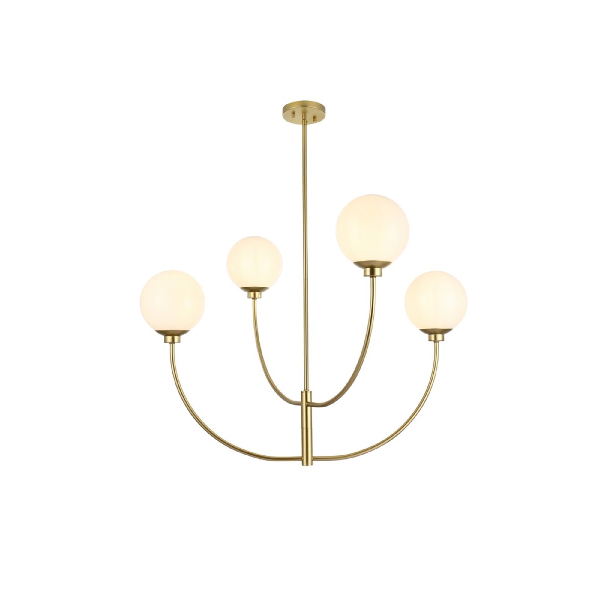 Living District 36in 4-Light Chandelier, Metal/Glass, Brass/White, Model LD814D36BR