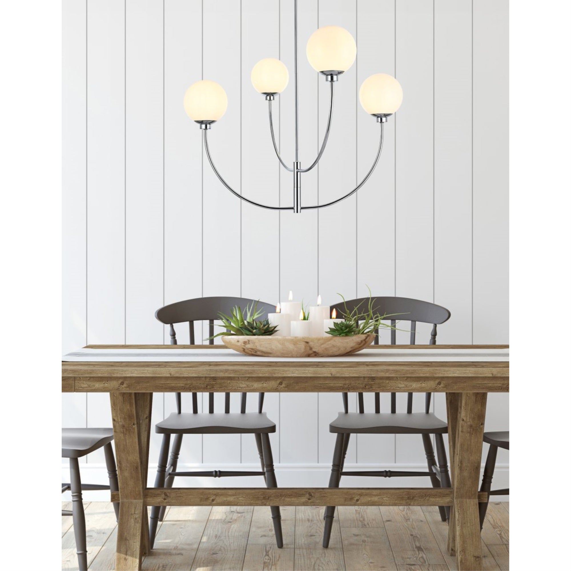 Living District Nyomi 36in 4-Light Chandelier, Metal/Glass, Chrome/White, Model LD814D36C
