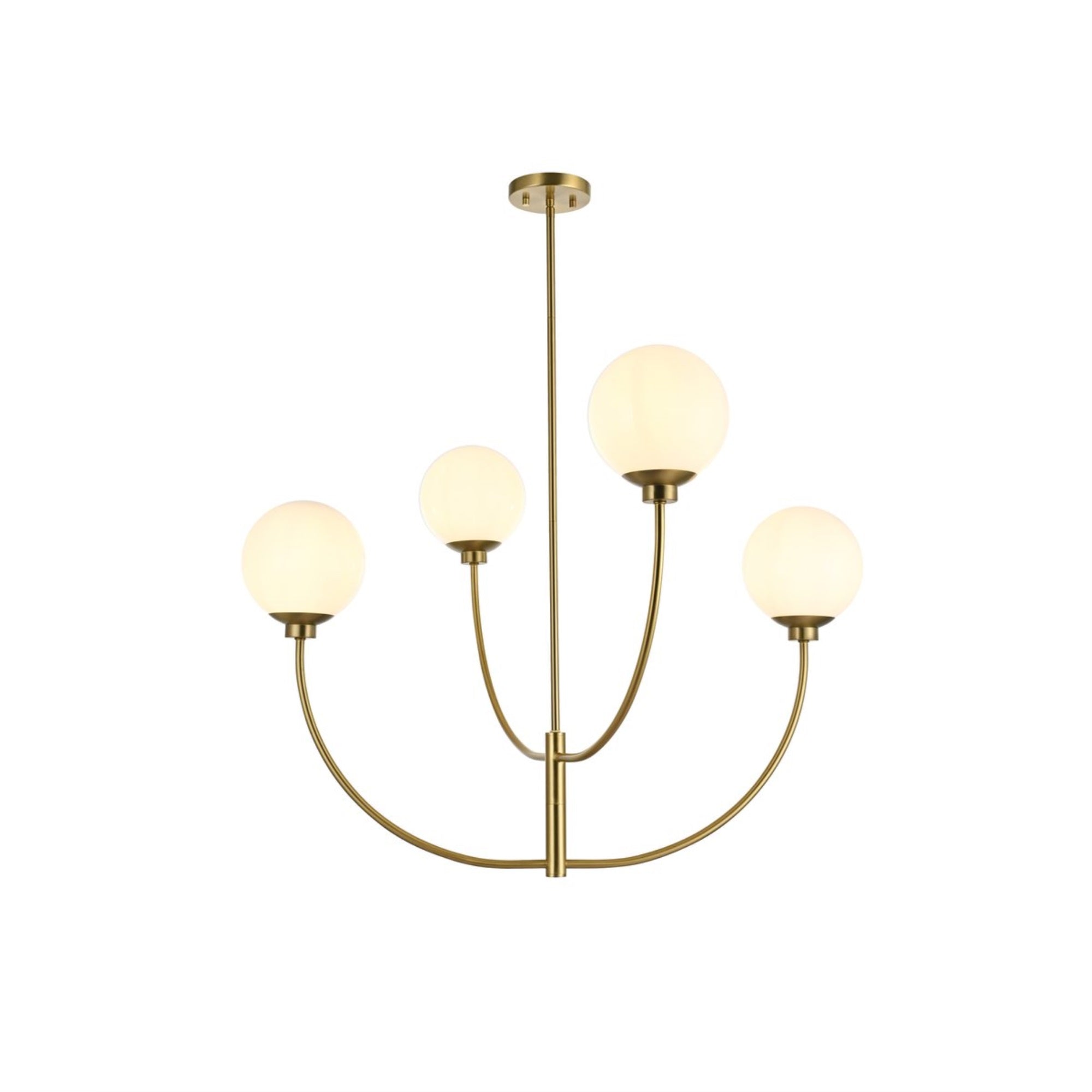 Living District 4-Light Chandelier, 36in Metal/Glass, Satin Gold/White, Model LD814D36SG